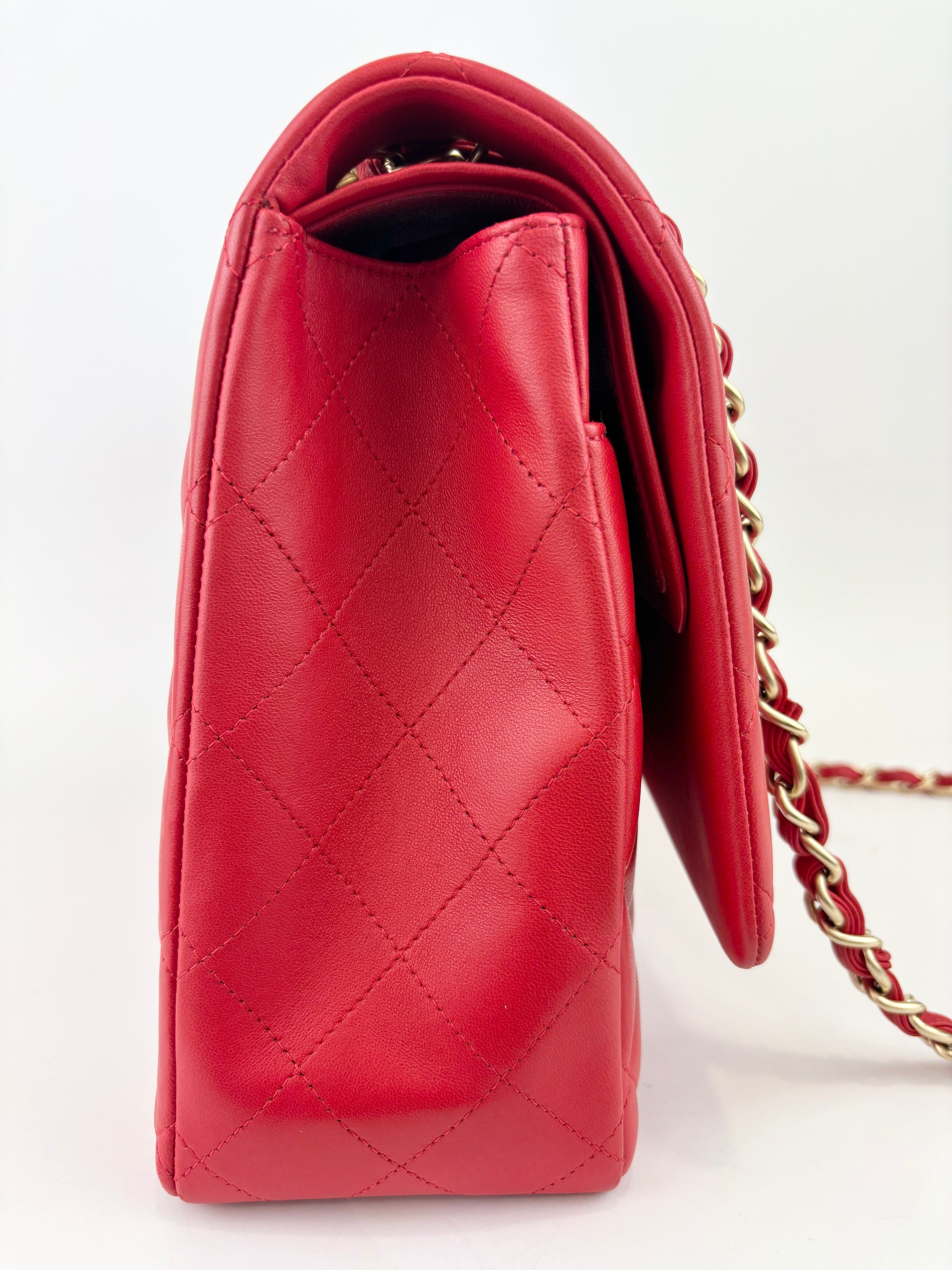 Maxi Double Flap Lambskin Red GHW