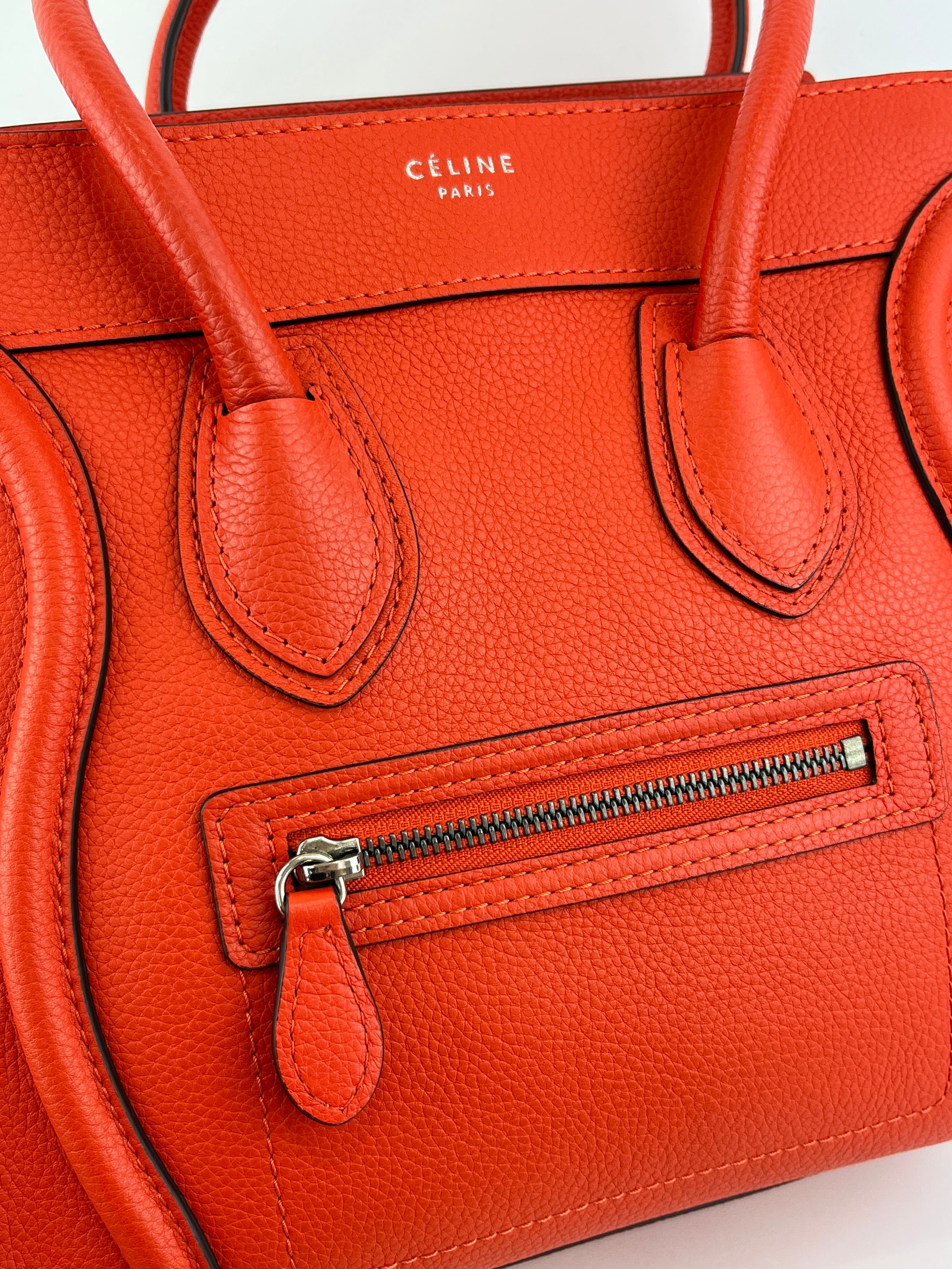 Celine Micro Luggage Tote in Vermillion (Red-Orange)