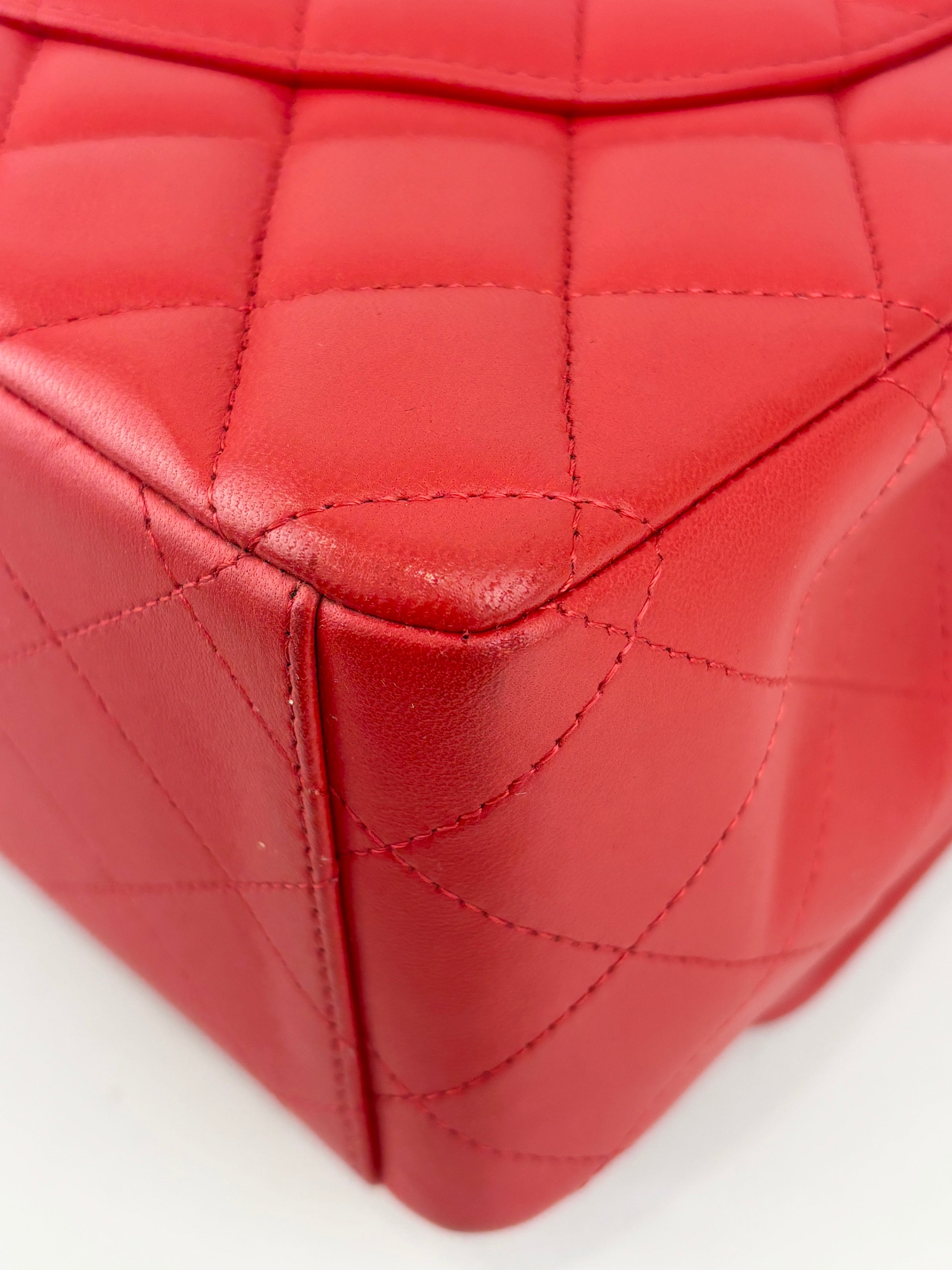 Maxi Double Flap Lambskin Red GHW