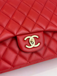 Maxi Double Flap Lambskin Red GHW