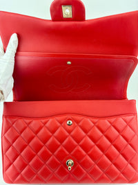 Maxi Double Flap Lambskin Red GHW