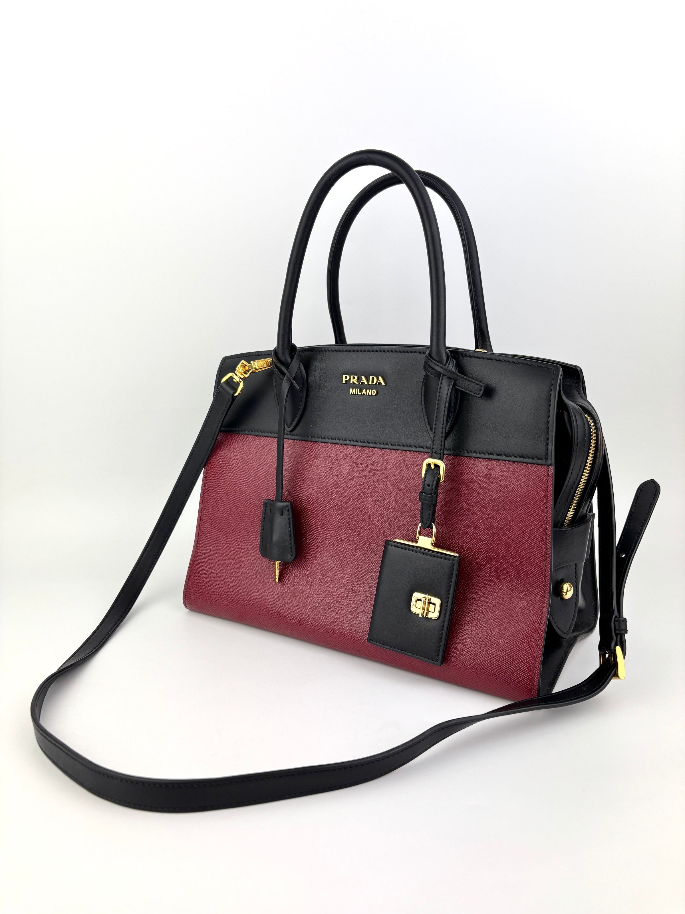 1BA046 Esplanade Satchel Red/Black Saffiano and City Calf Leather