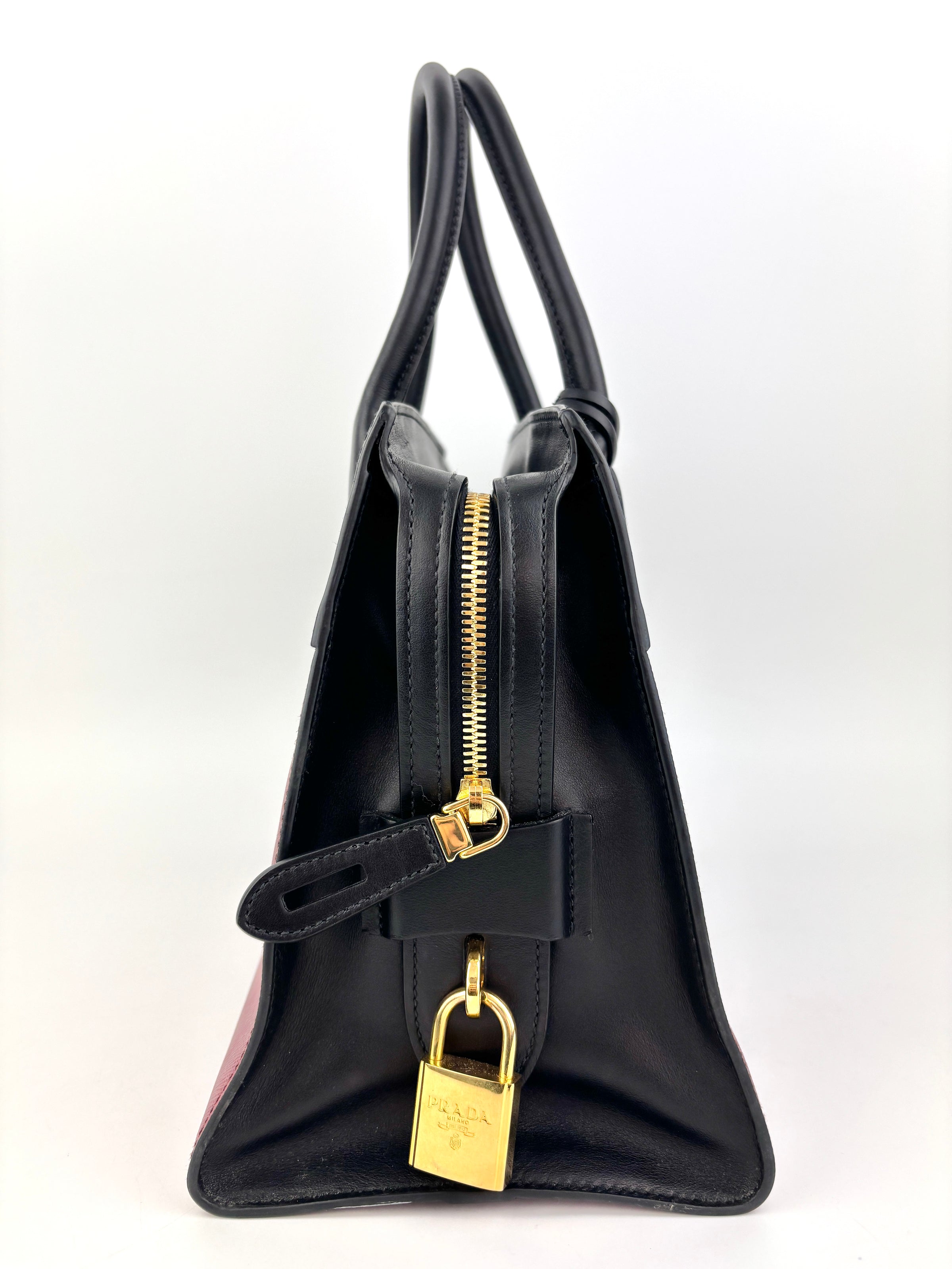 1BA046 Esplanade Satchel Red/Black Saffiano and City Calf Leather