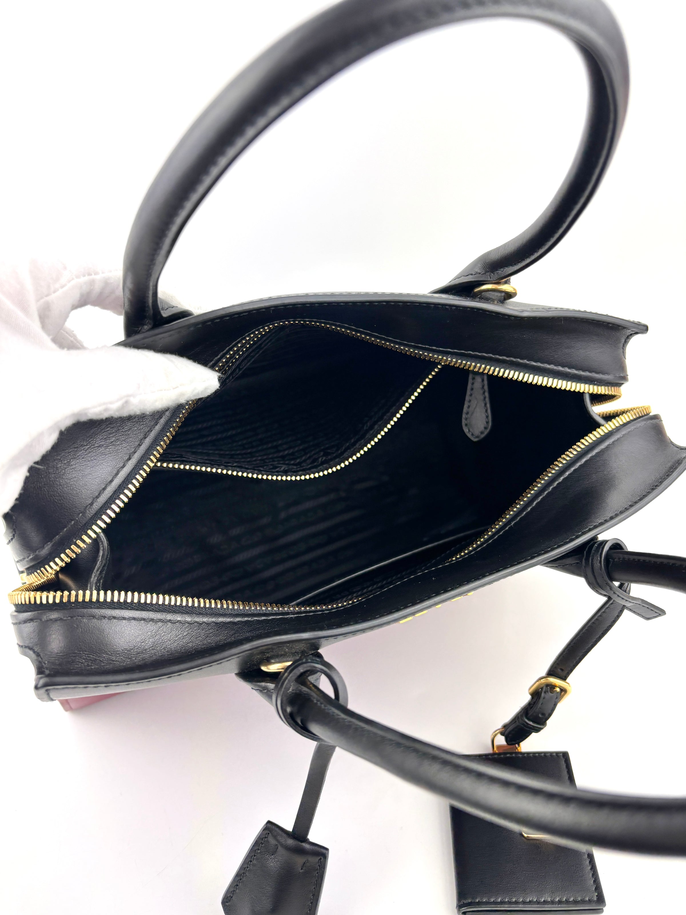 1BA046 Esplanade Satchel Red/Black Saffiano and City Calf Leather