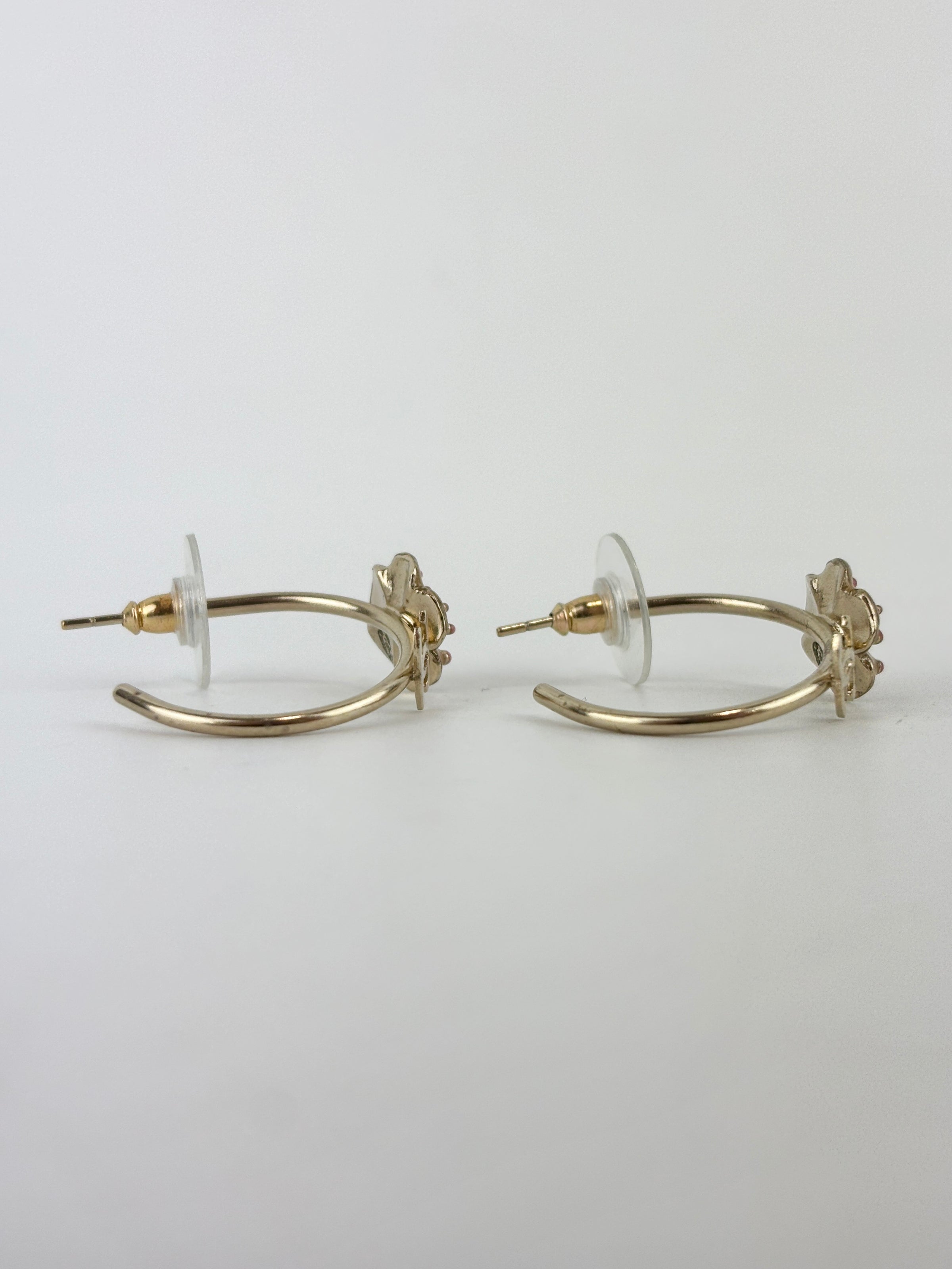 B13C Pink Flower CC Gold Metal Earrings