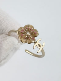 B13C Pink Flower CC Gold Metal Earrings