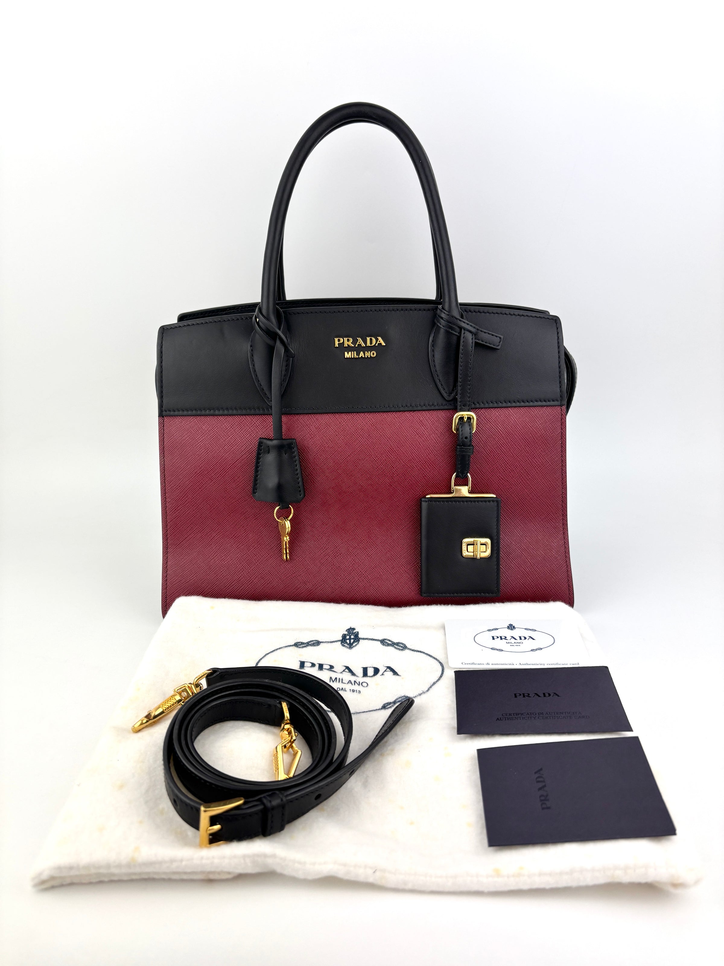 1BA046 Esplanade Satchel Red/Black Saffiano and City Calf Leather