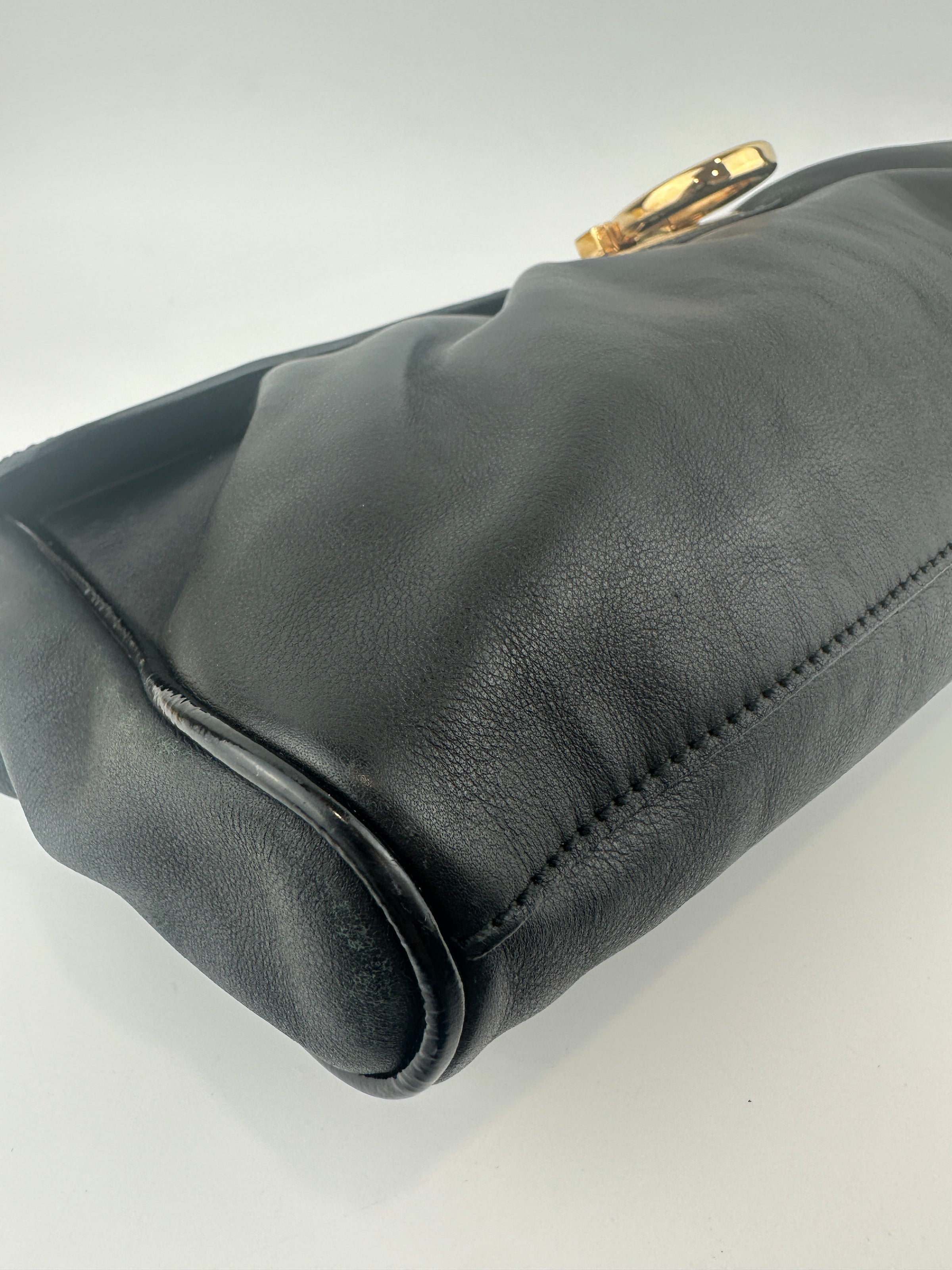 Gancini Large Flip-Lock Black Patent / Calfskin Crossbody Bag