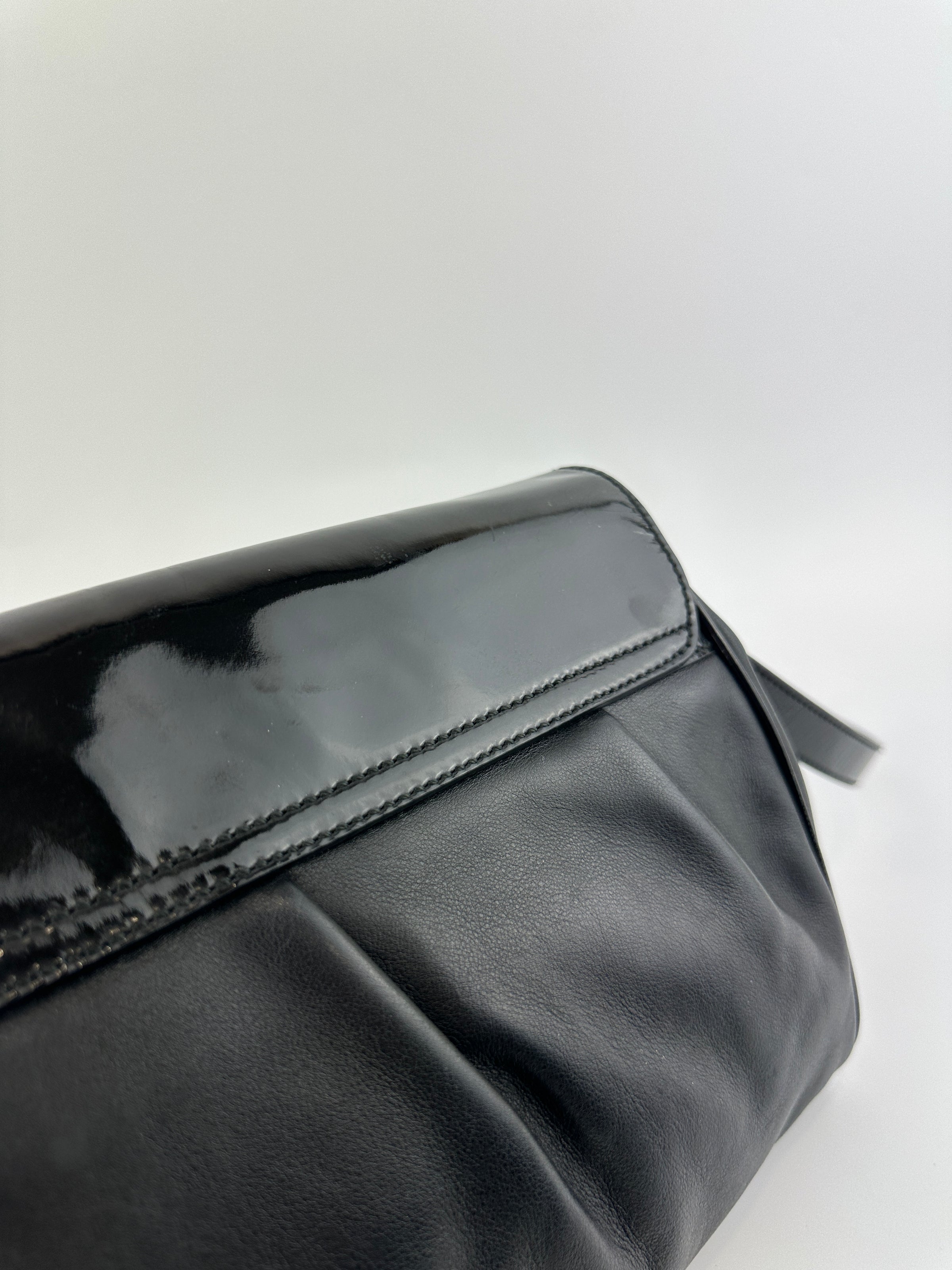 Gancini Large Flip-Lock Black Patent / Calfskin Crossbody Bag
