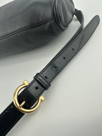 Gancini Large Flip-Lock Black Patent / Calfskin Crossbody Bag