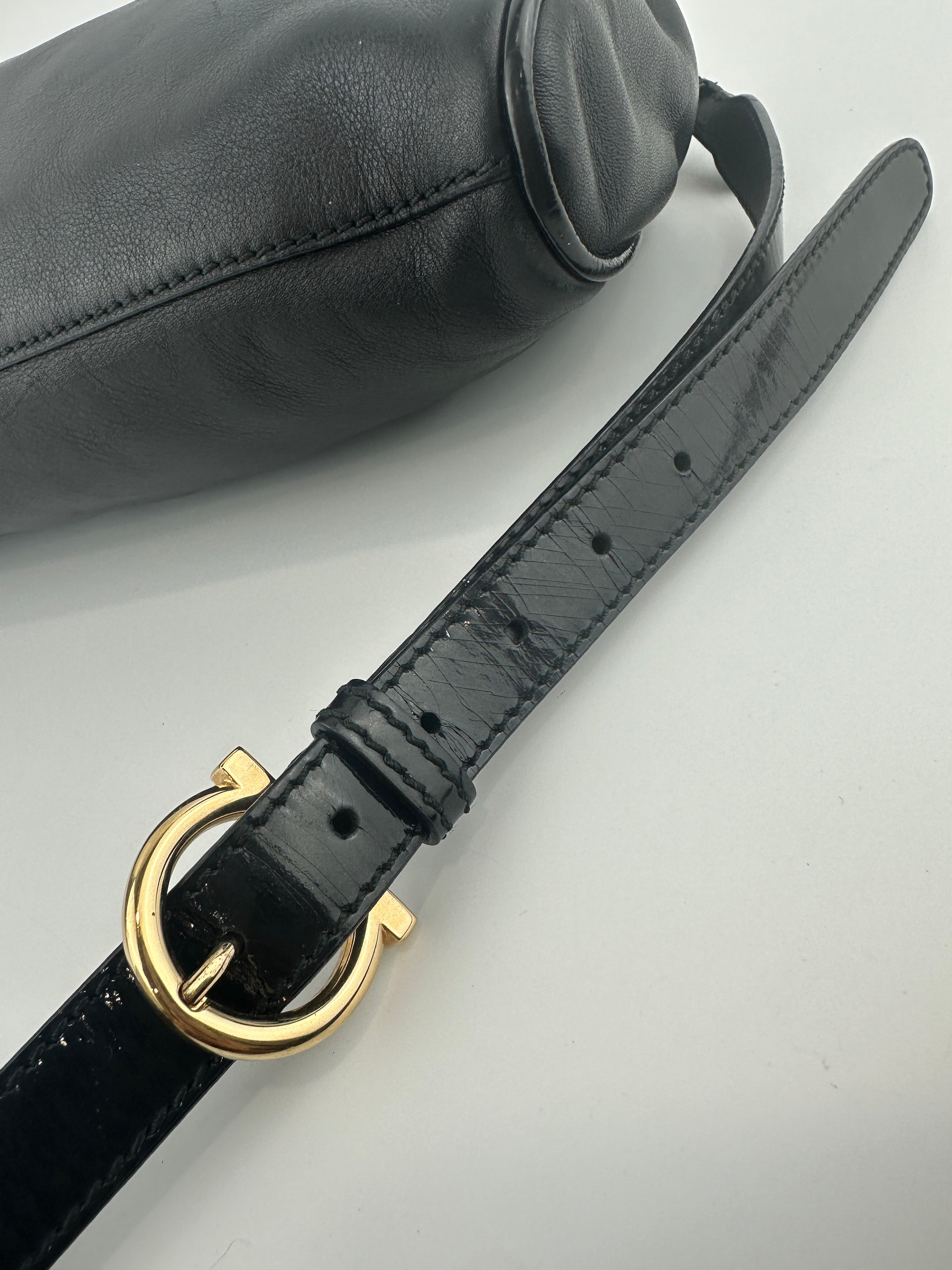 Gancini Large Flip-Lock Black Patent / Calfskin Crossbody Bag