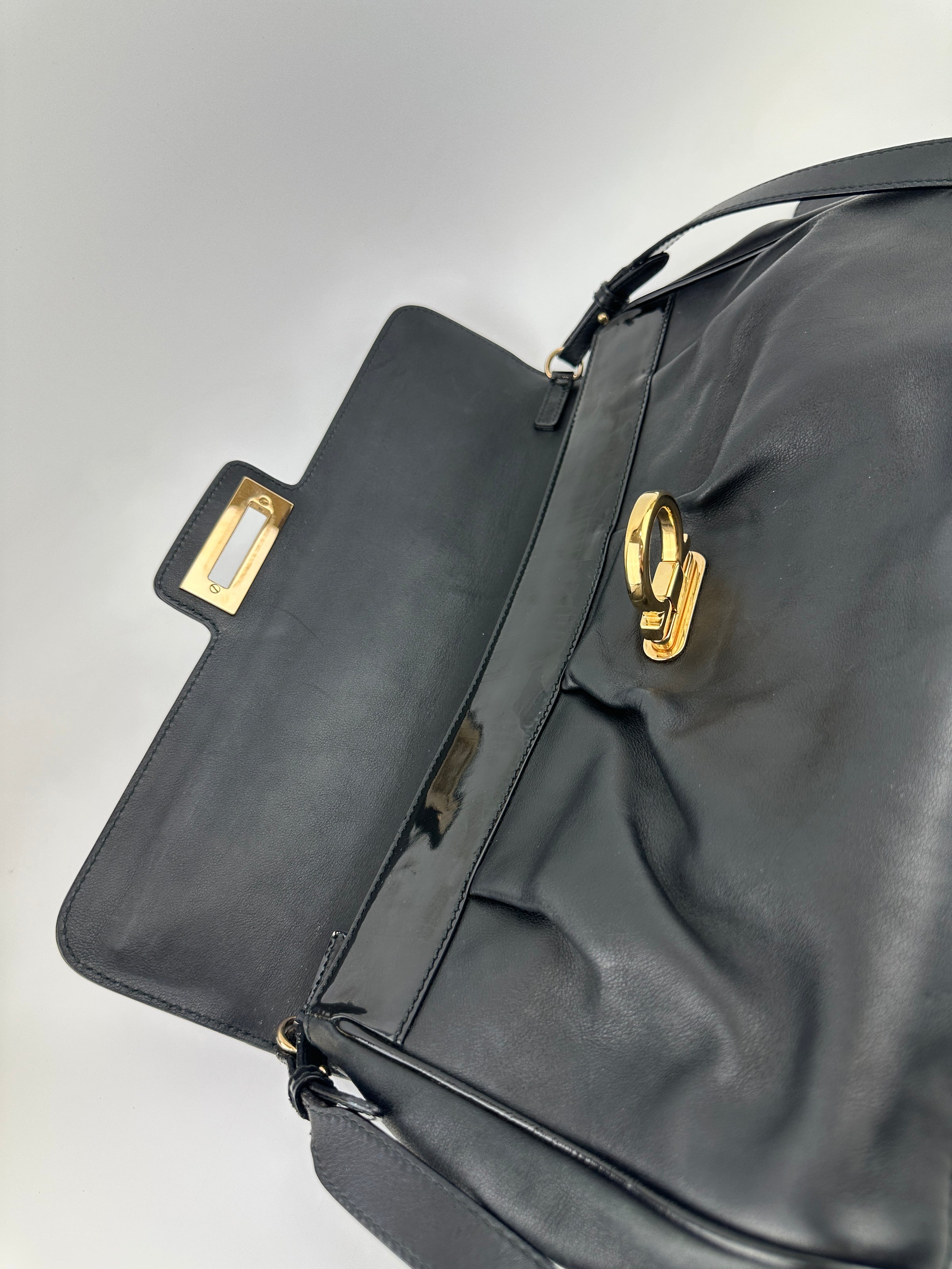 Gancini Large Flip-Lock Black Patent / Calfskin Crossbody Bag