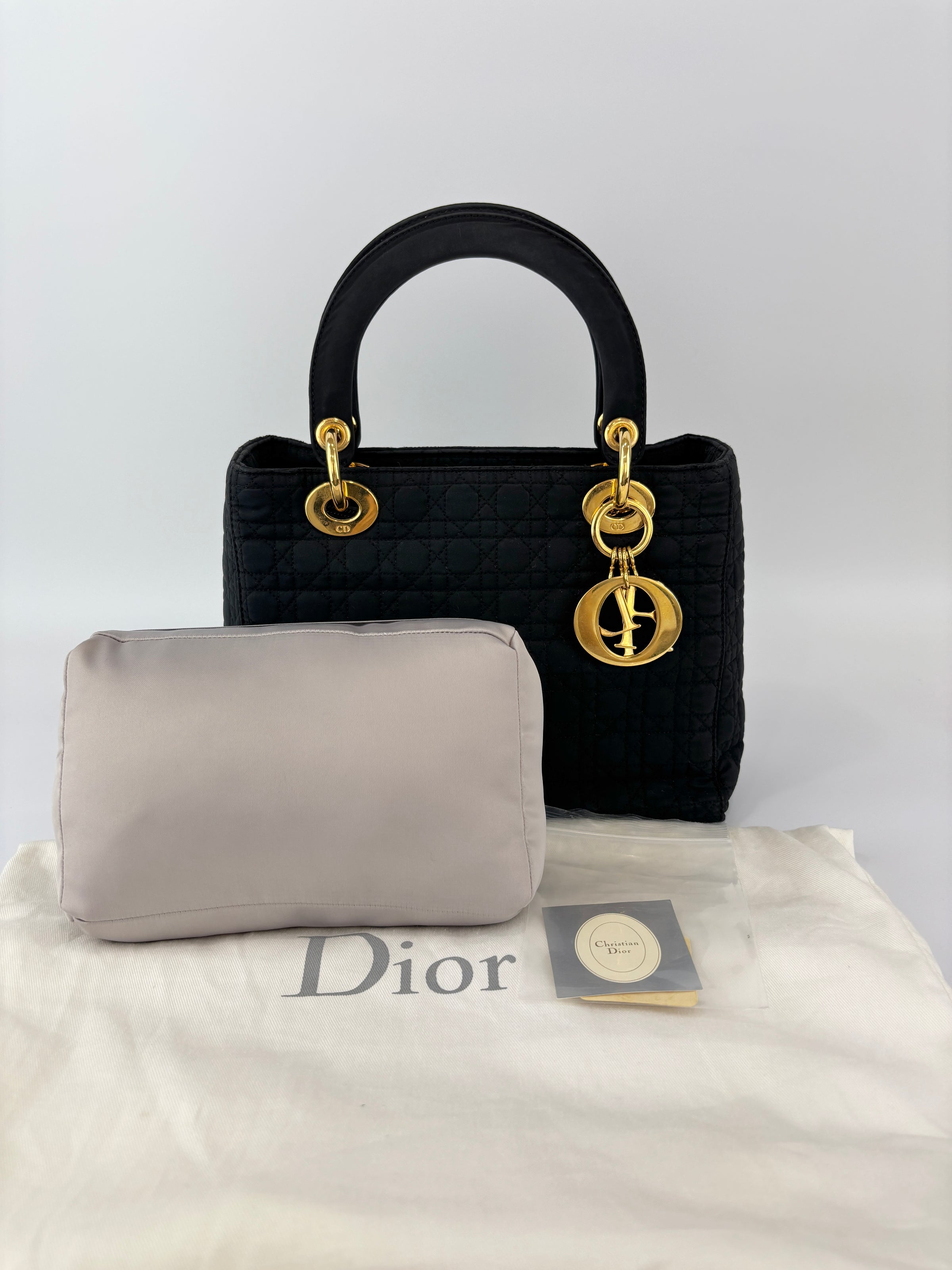 Vintage Small Lady Dior in Black Quilted Nylon