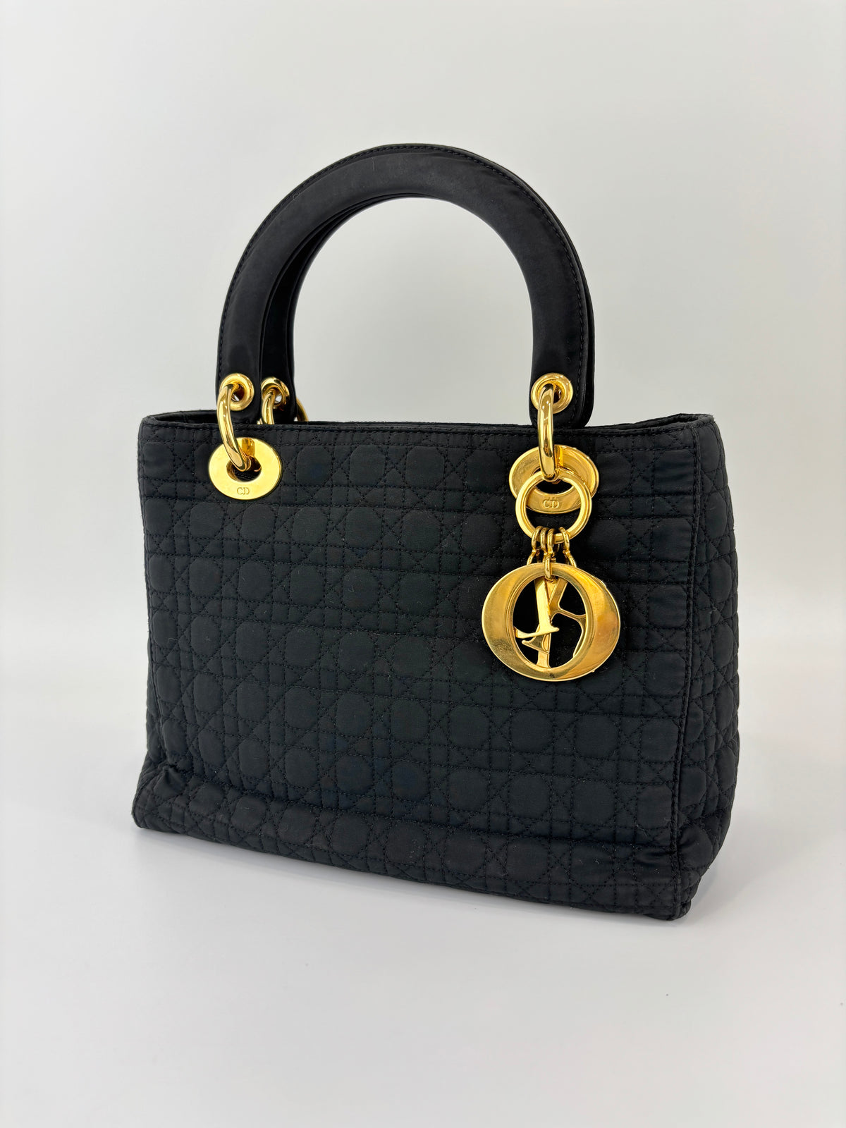 Vintage Small Lady Dior in Black Quilted Nylon