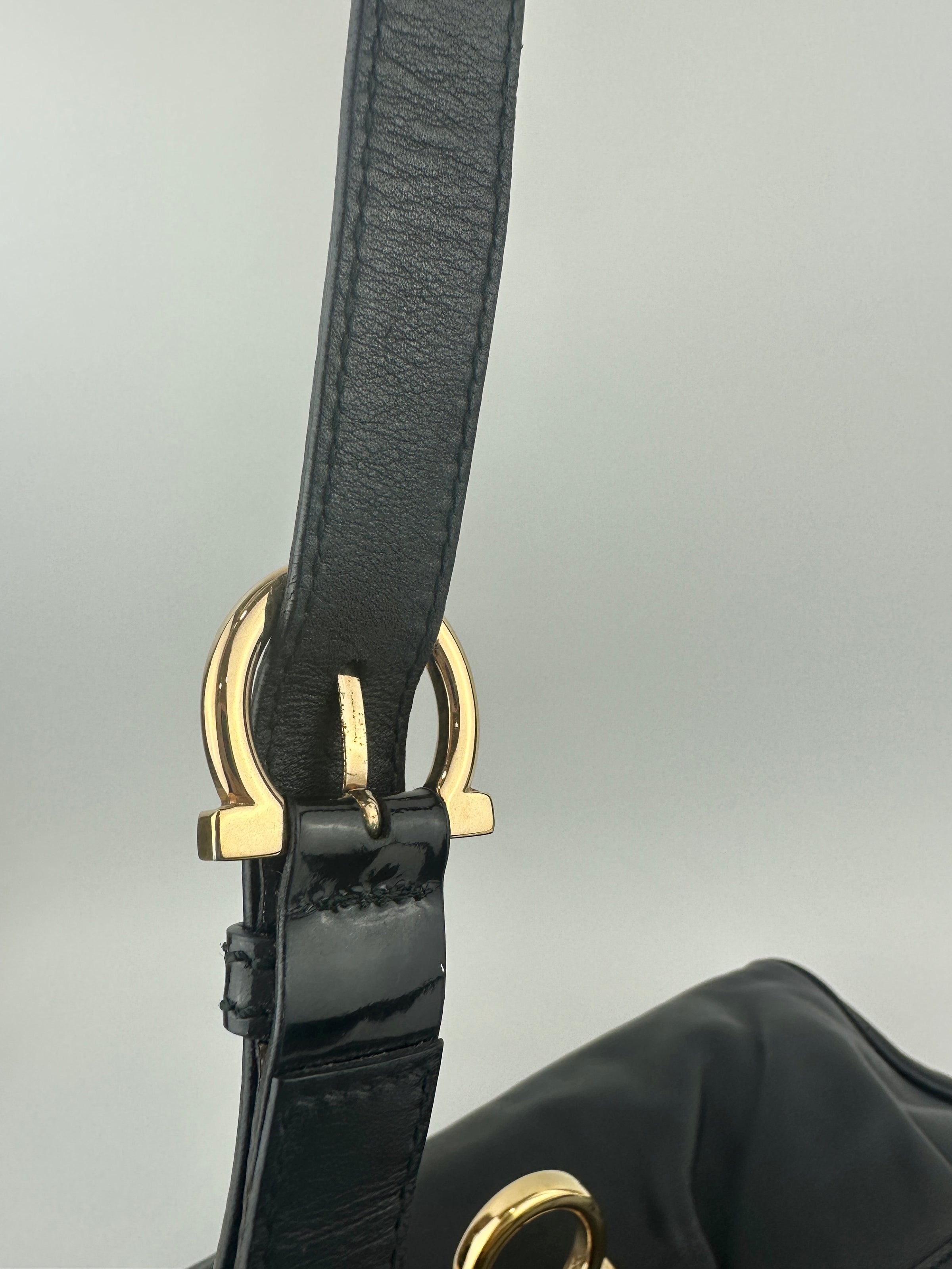 Gancini Large Flip-Lock Black Patent / Calfskin Crossbody Bag