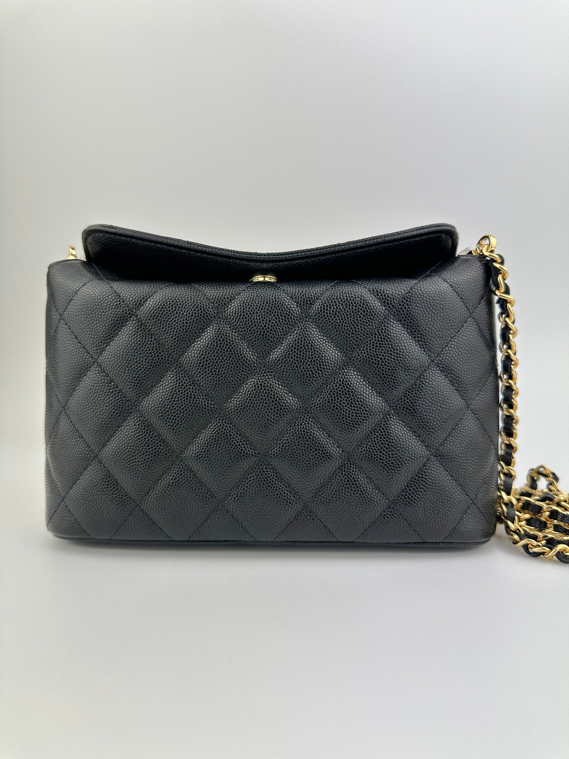 25P Polly Pocket Black Caviar Purse with Chain GHW