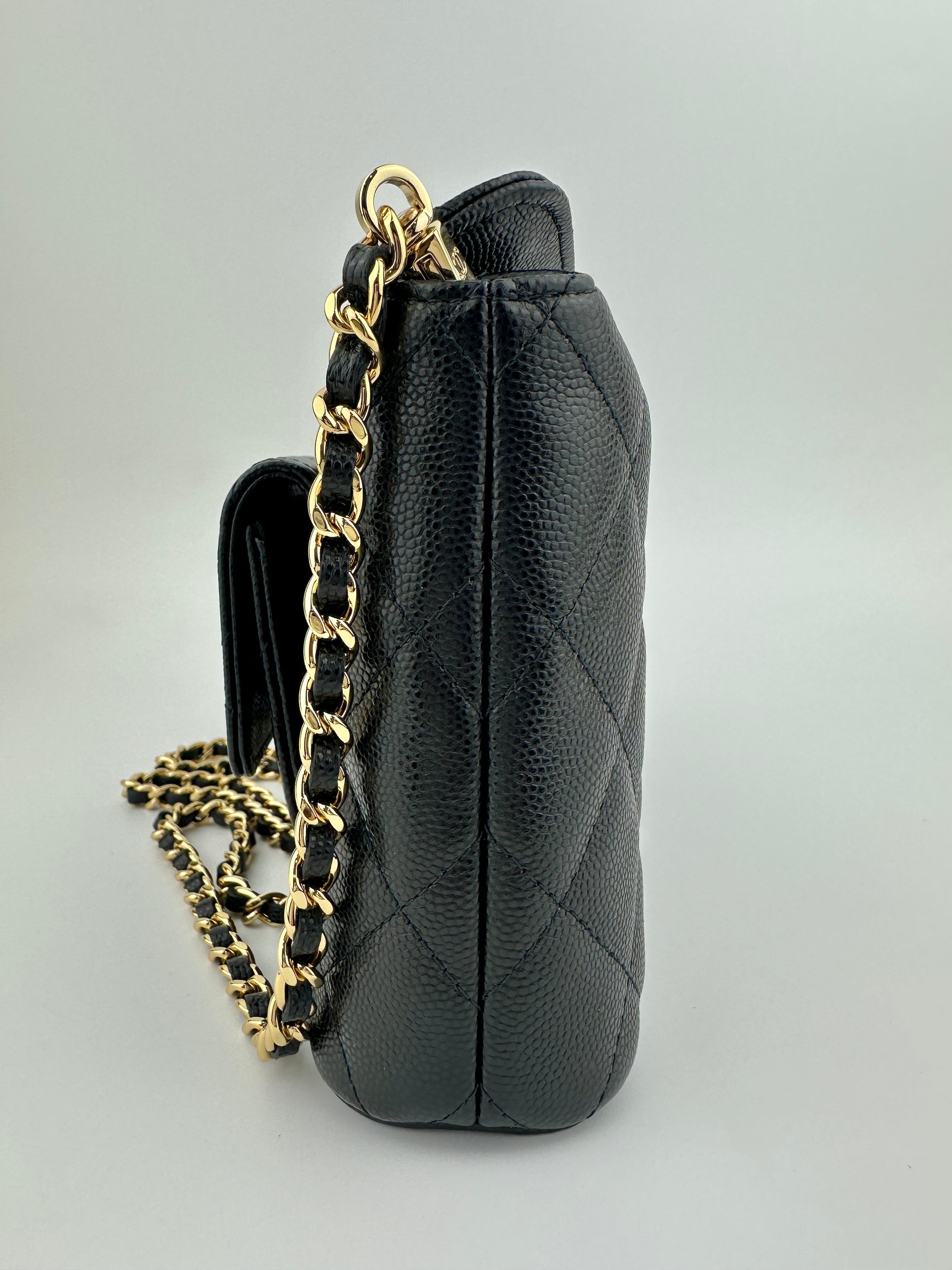 25P Polly Pocket Black Caviar Purse with Chain GHW