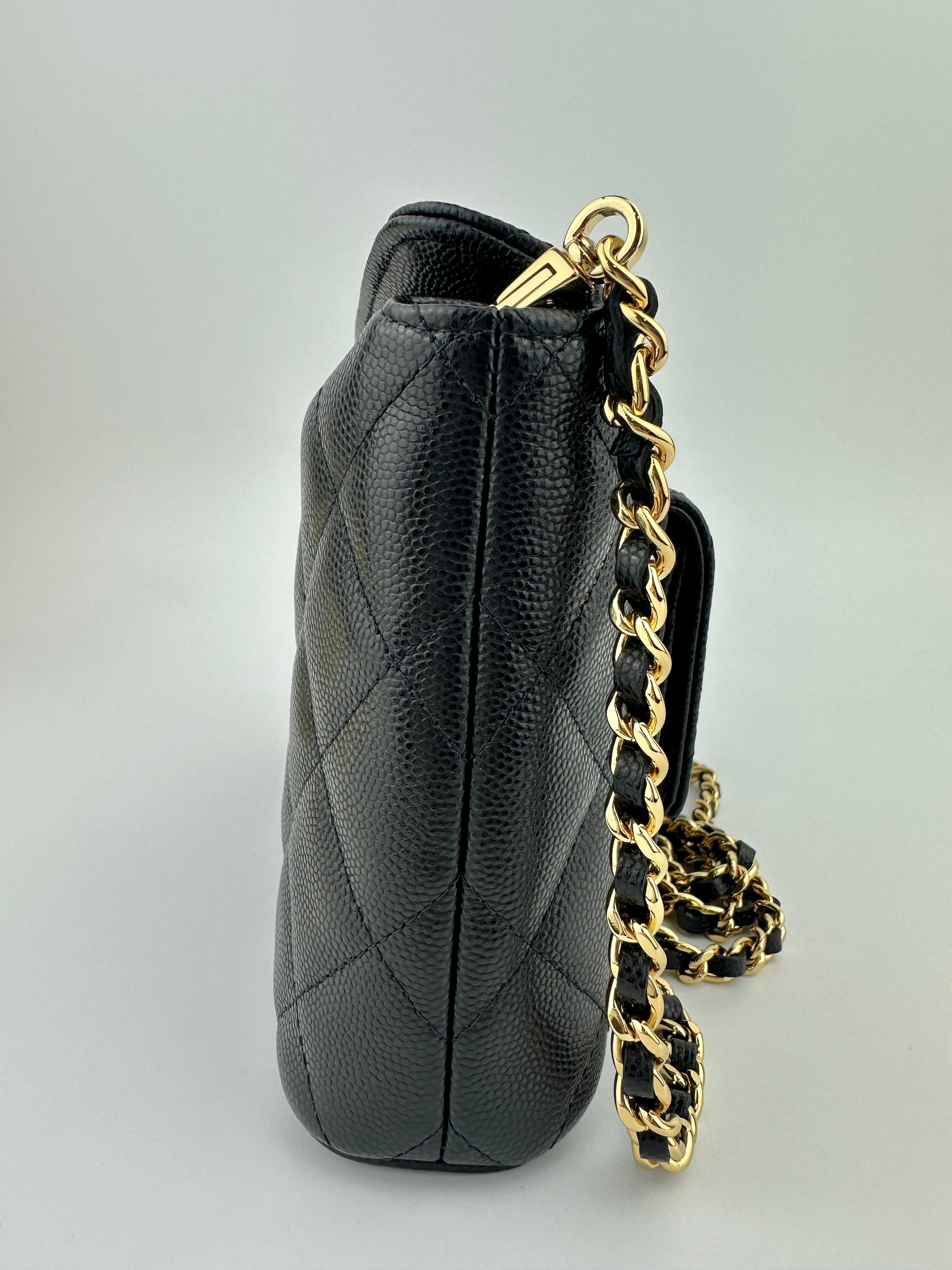 25P Polly Pocket Black Caviar Purse with Chain GHW