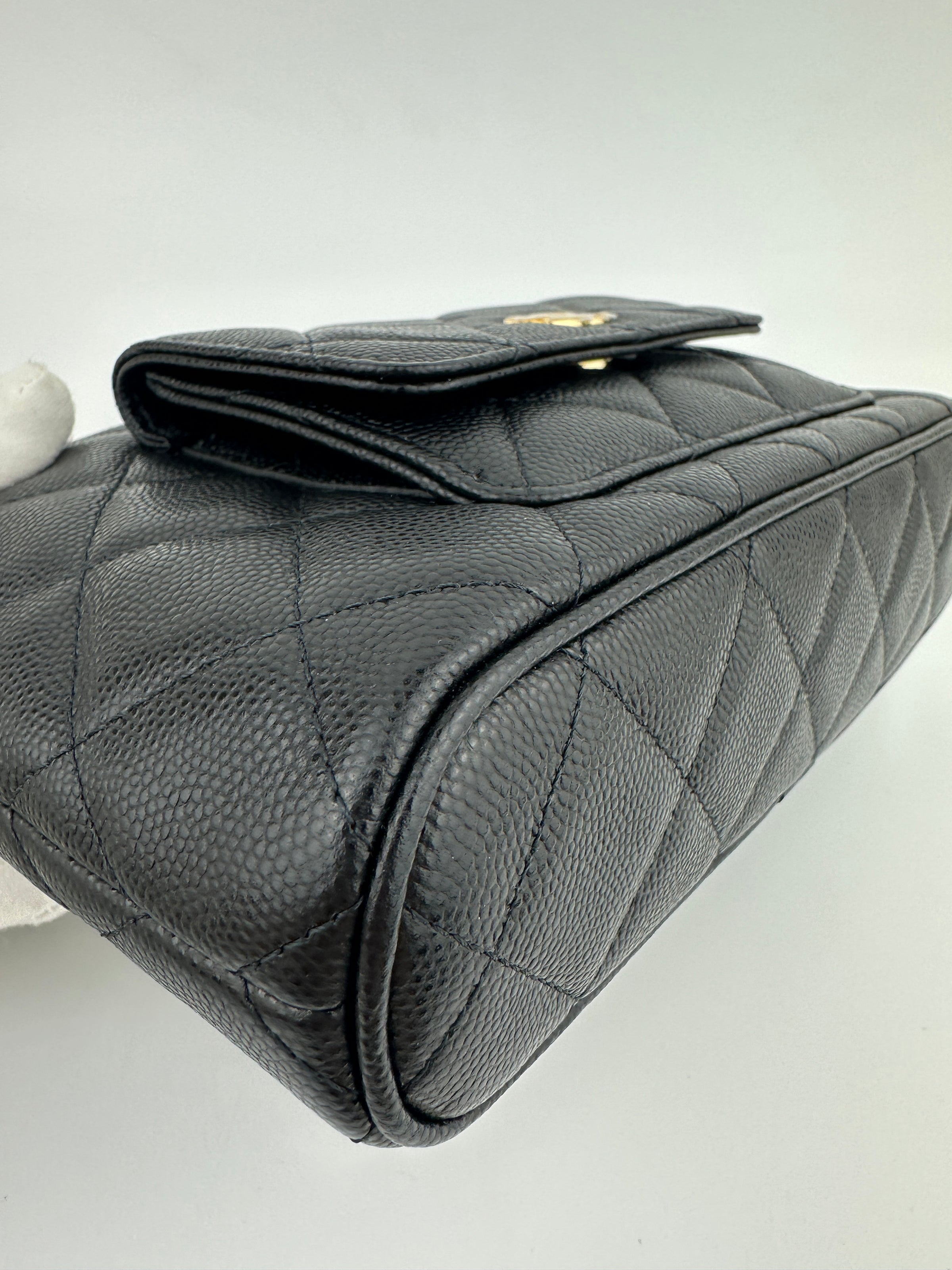 25P Polly Pocket Black Caviar Purse with Chain GHW