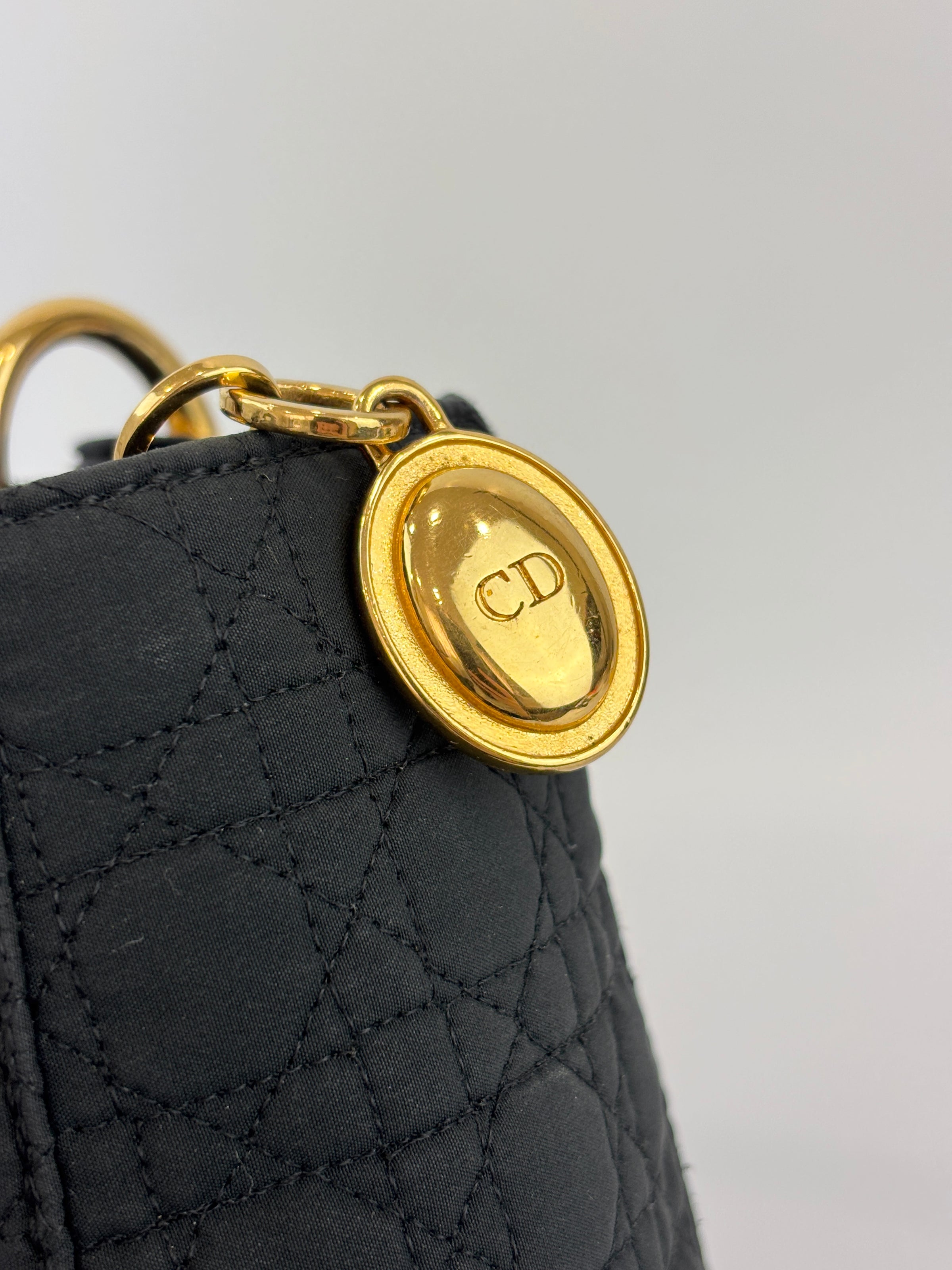 Vintage Small Lady Dior in Black Quilted Nylon