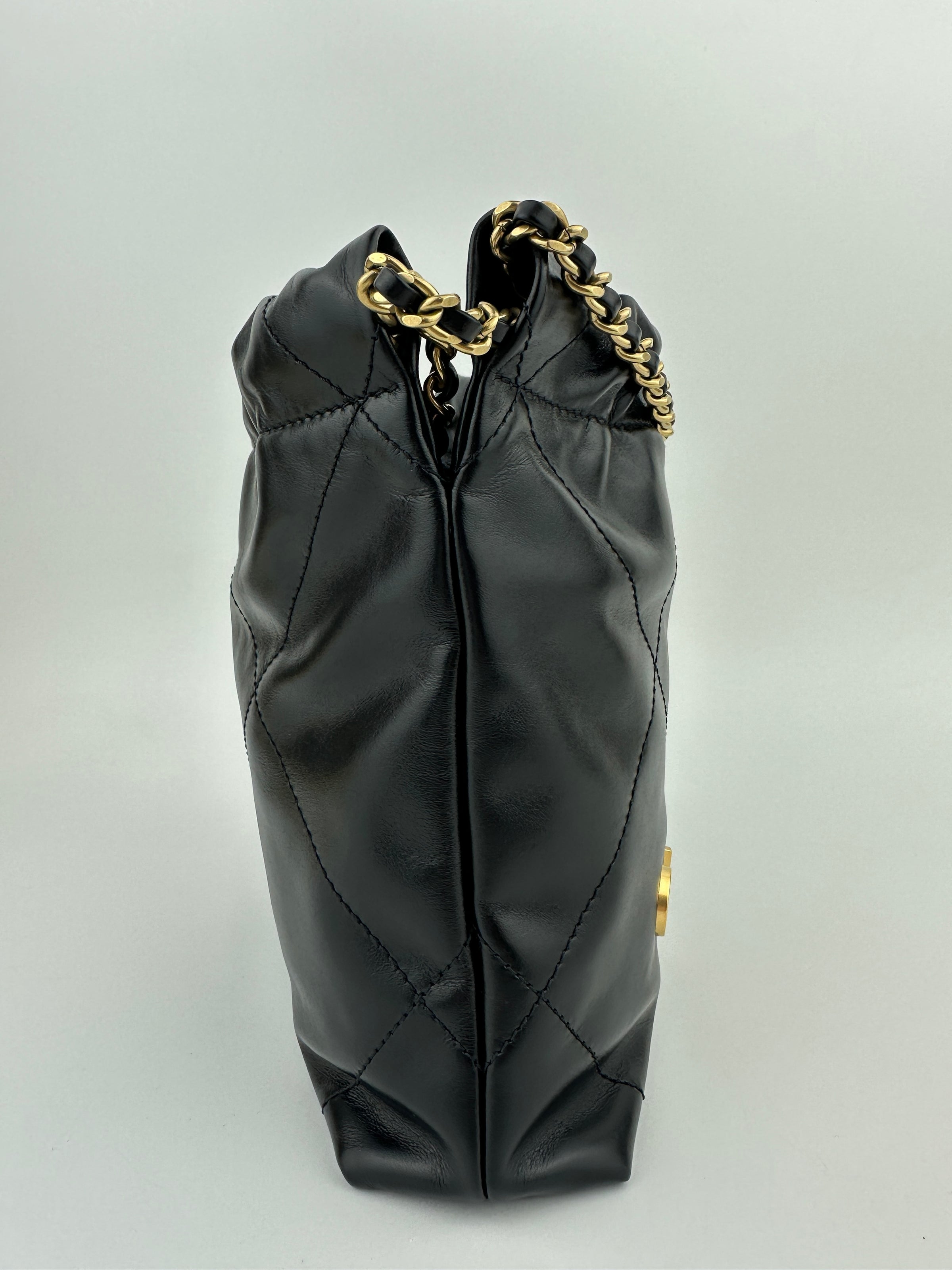 Mini 22 Black Shiny Calfskin & Gold-Tone Metal