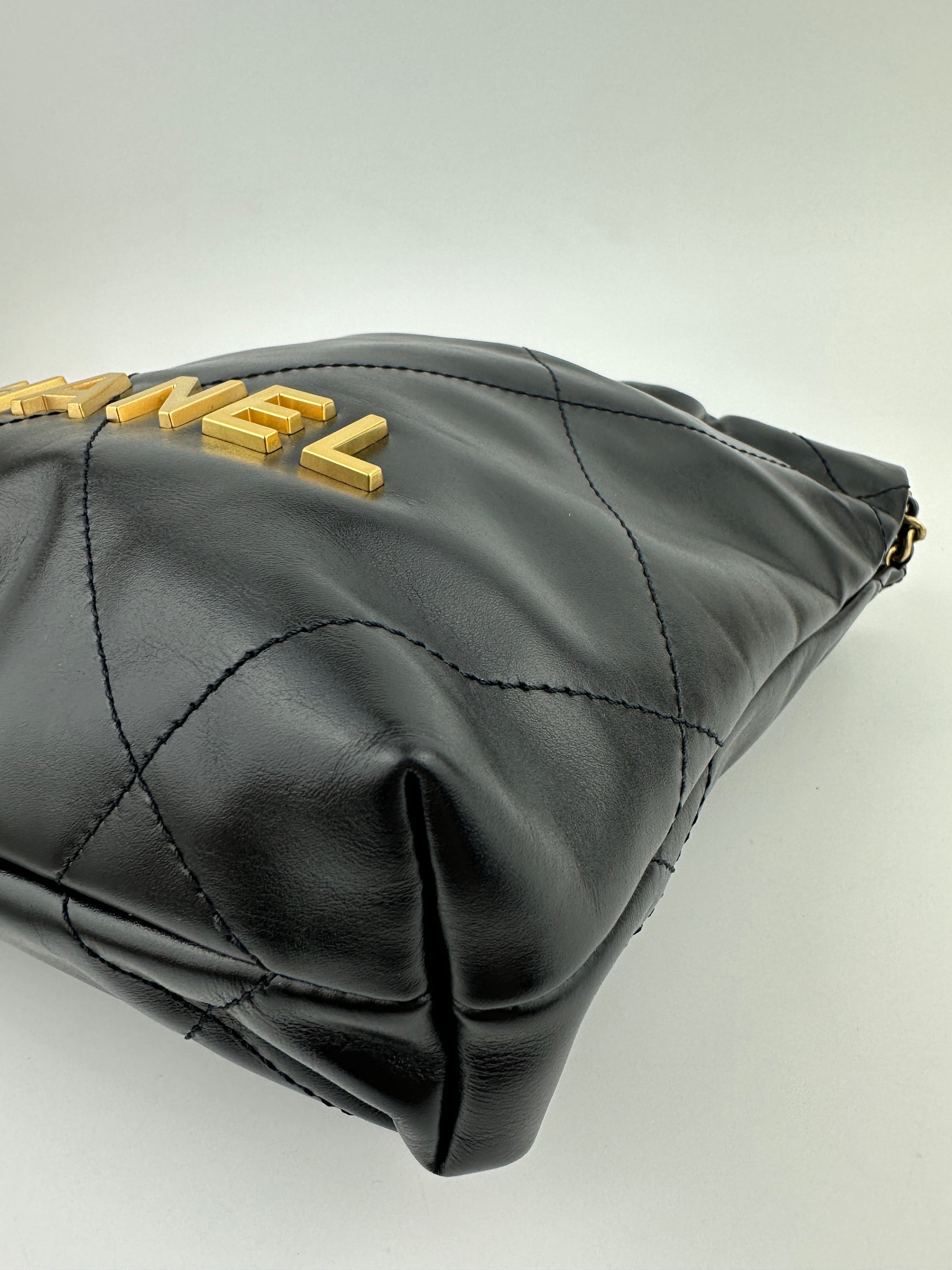 Mini 22 Black Shiny Calfskin & Gold-Tone Metal