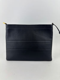 Smooth Calfskin Stripe Zip Clutch in Black
