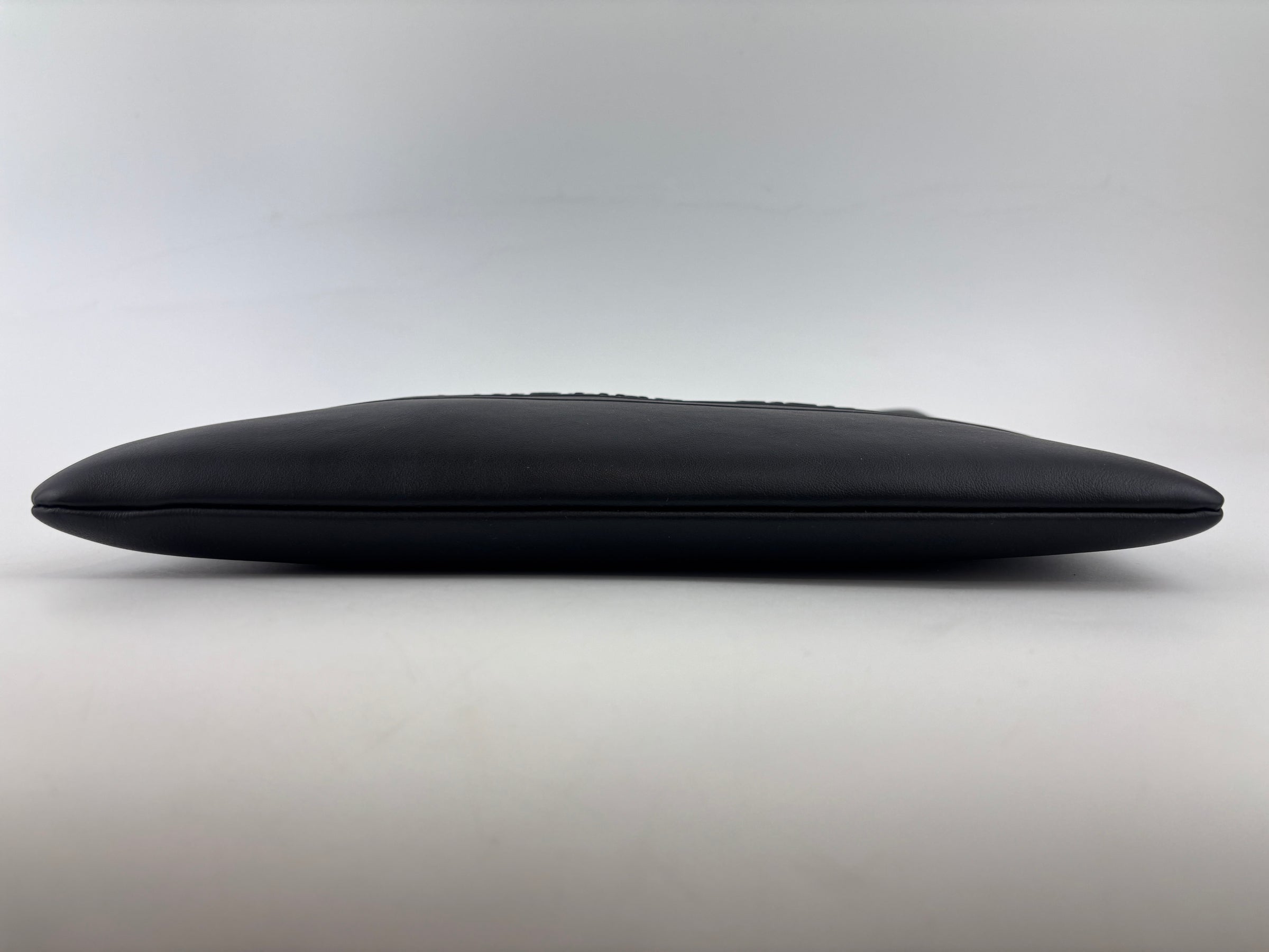 Smooth Calfskin Stripe Zip Clutch in Black