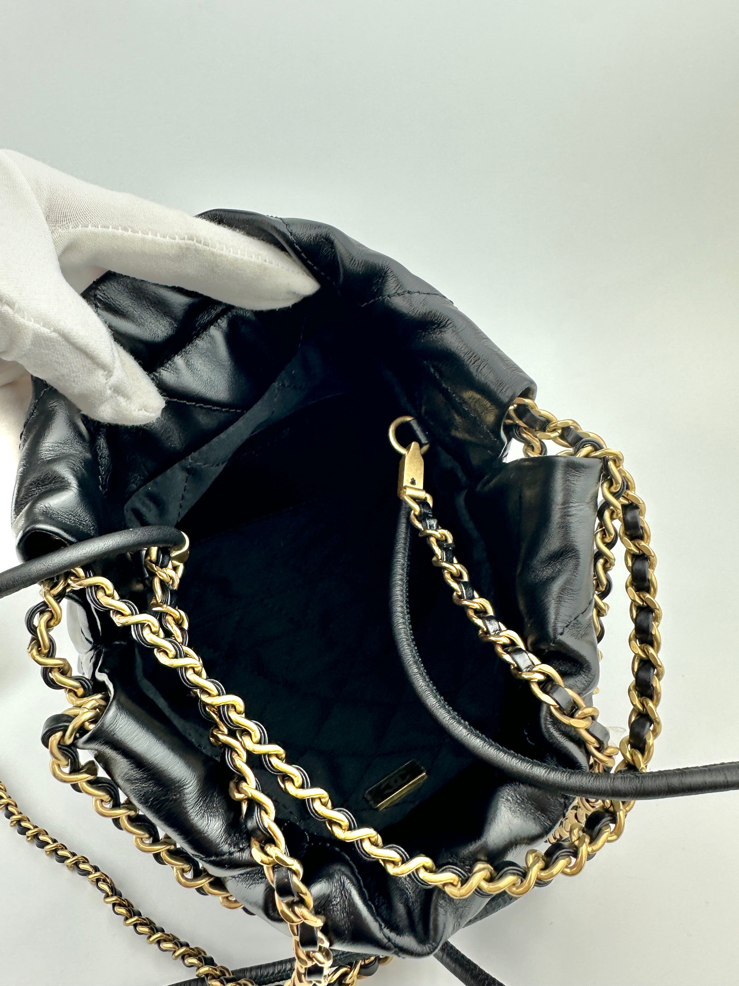 Mini 22 Black Shiny Calfskin & Gold-Tone Metal