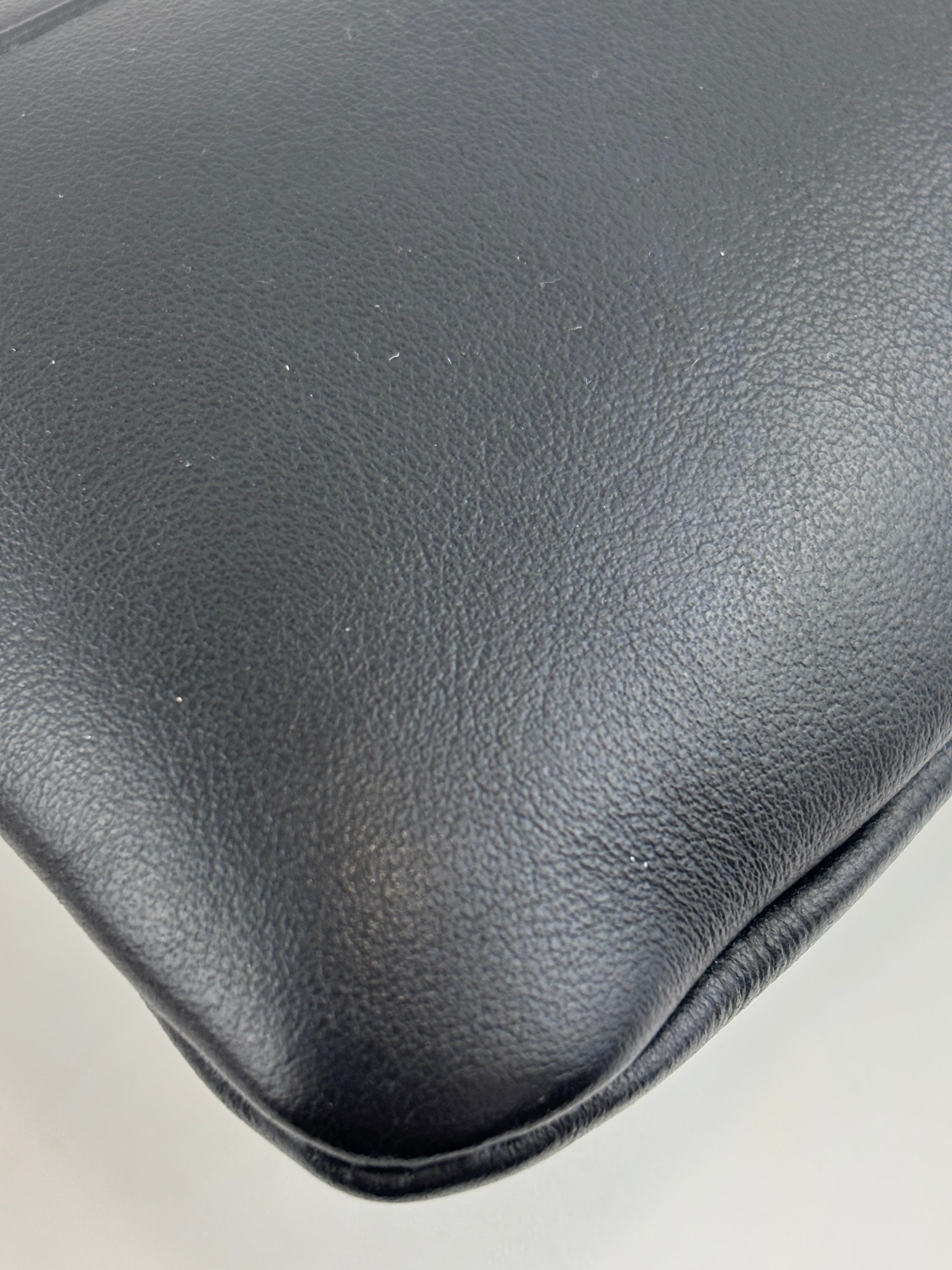 Smooth Calfskin Stripe Zip Clutch in Black