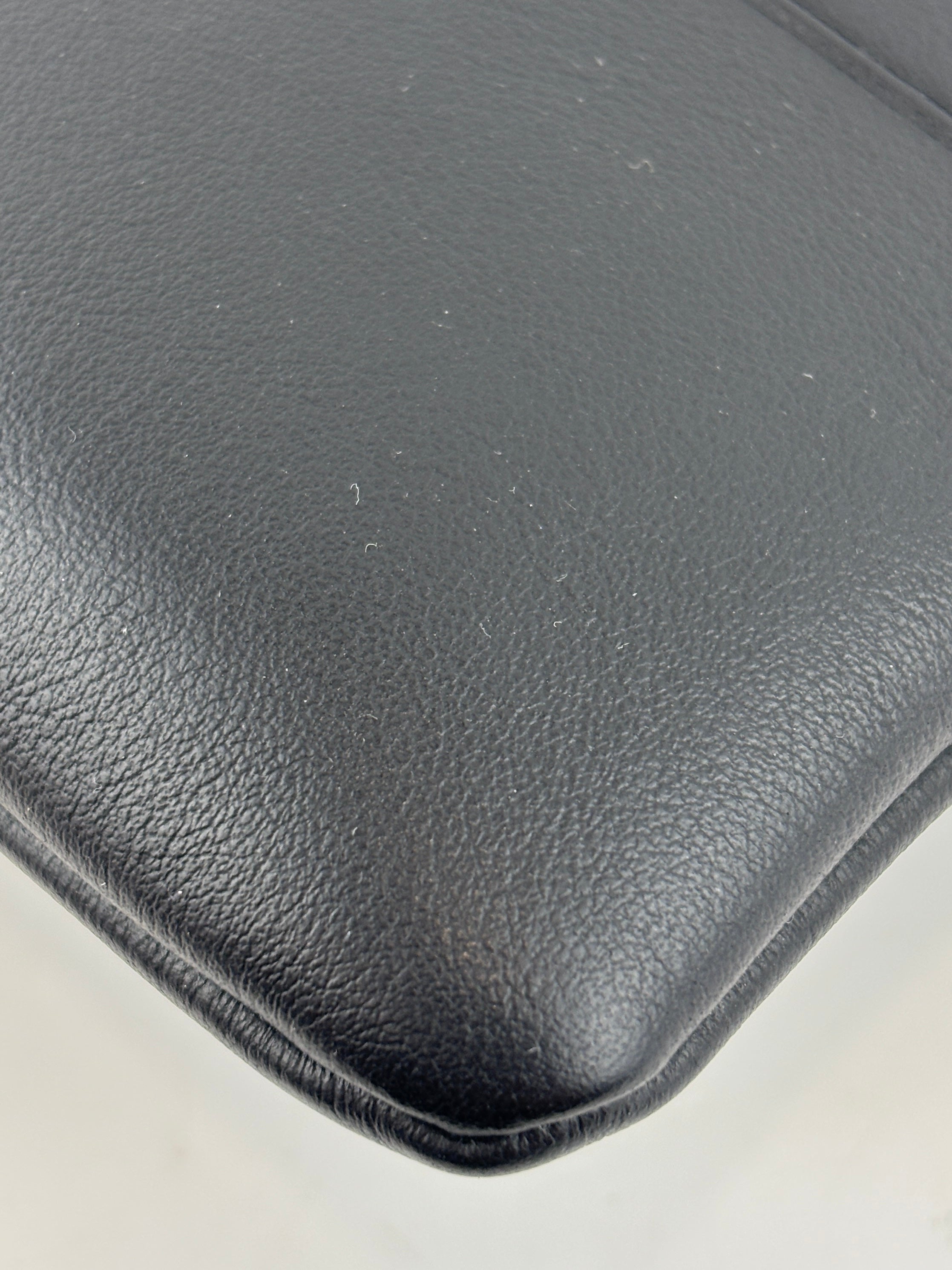 Smooth Calfskin Stripe Zip Clutch in Black
