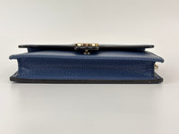 Interlocking G Wallet on Chain in Blue Pebbled Leather