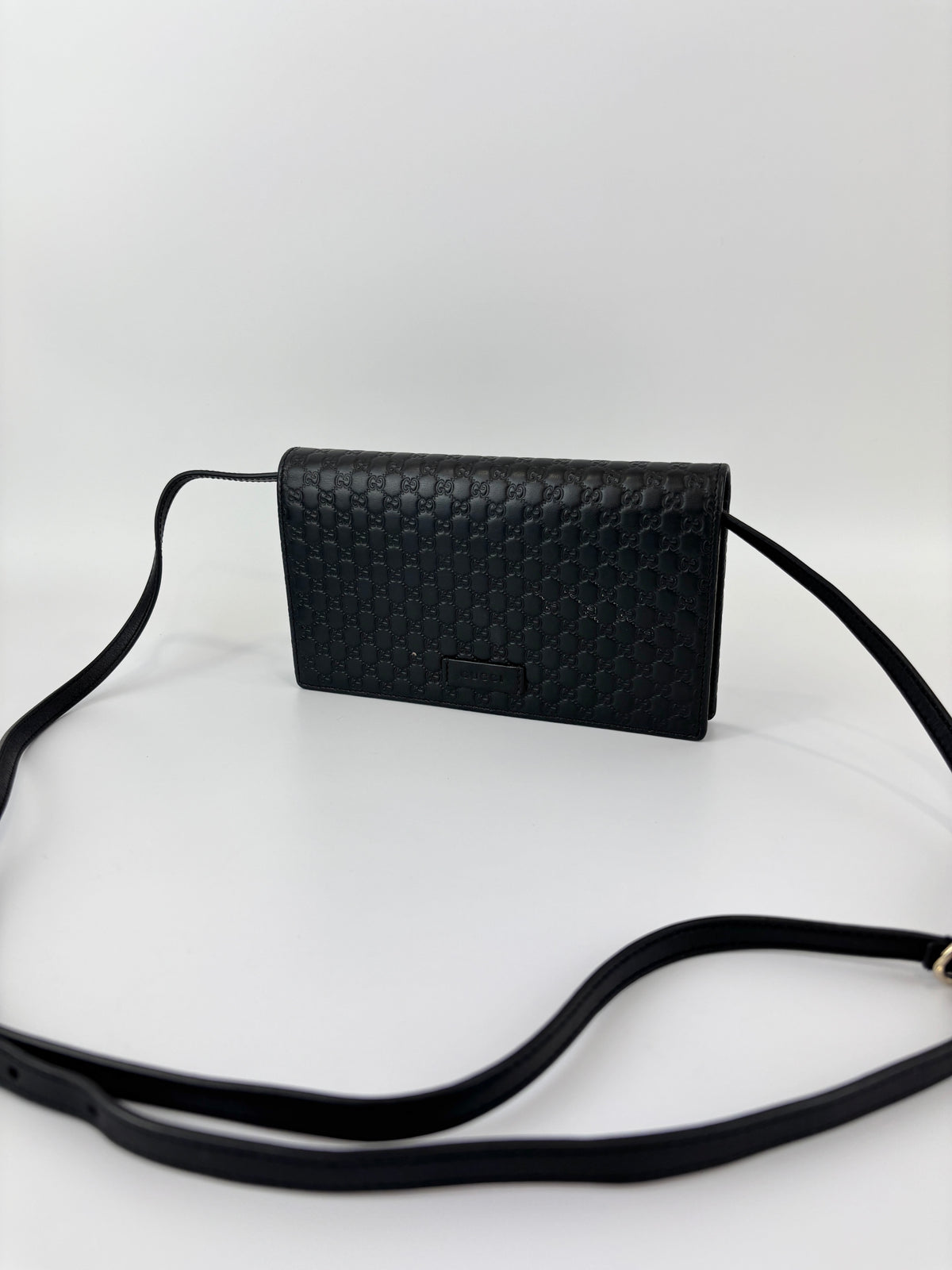 Micro Guccissima Flap Wallet on Chain in Black
