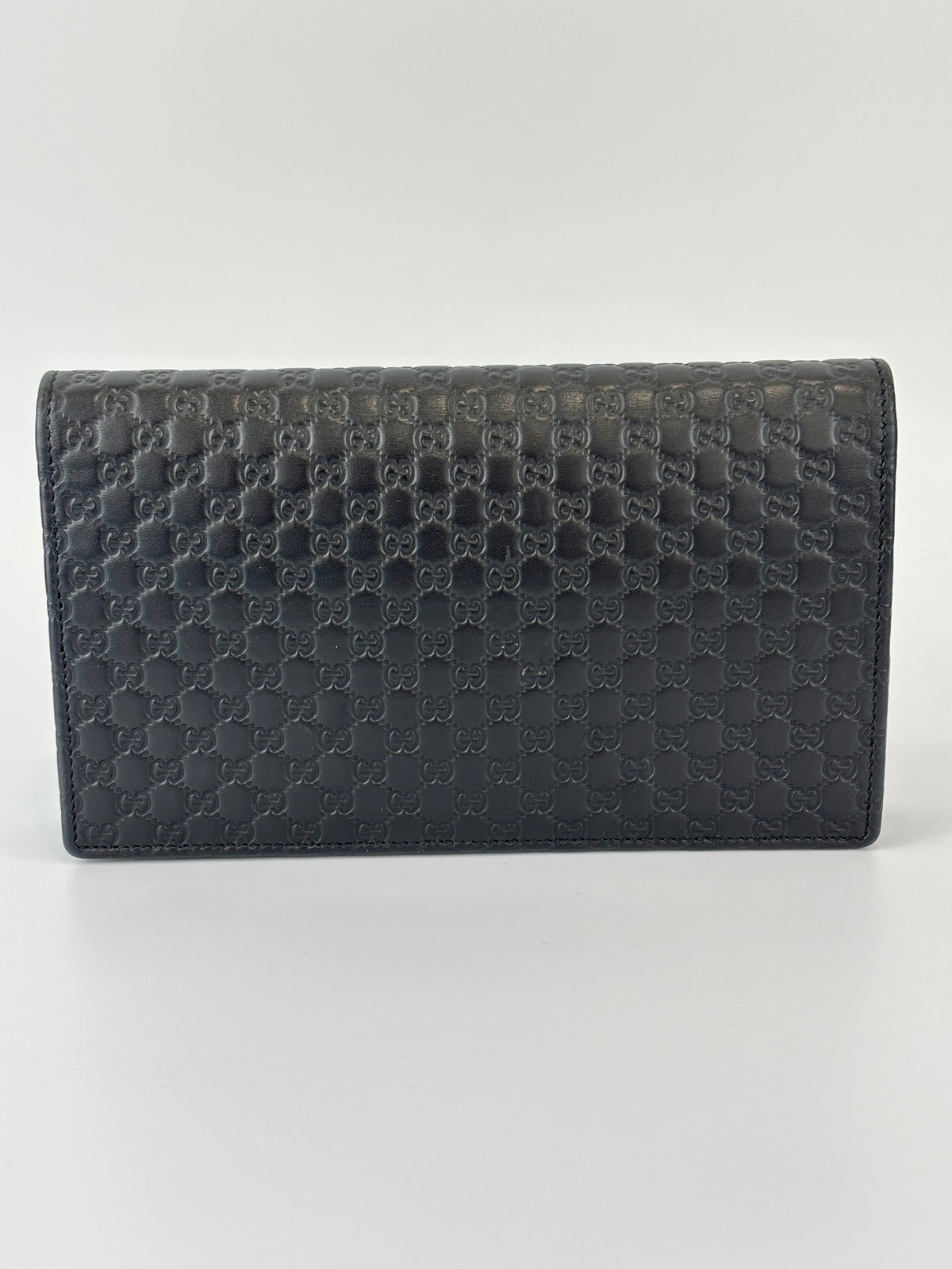 Micro Guccissima Flap Wallet on Chain in Black