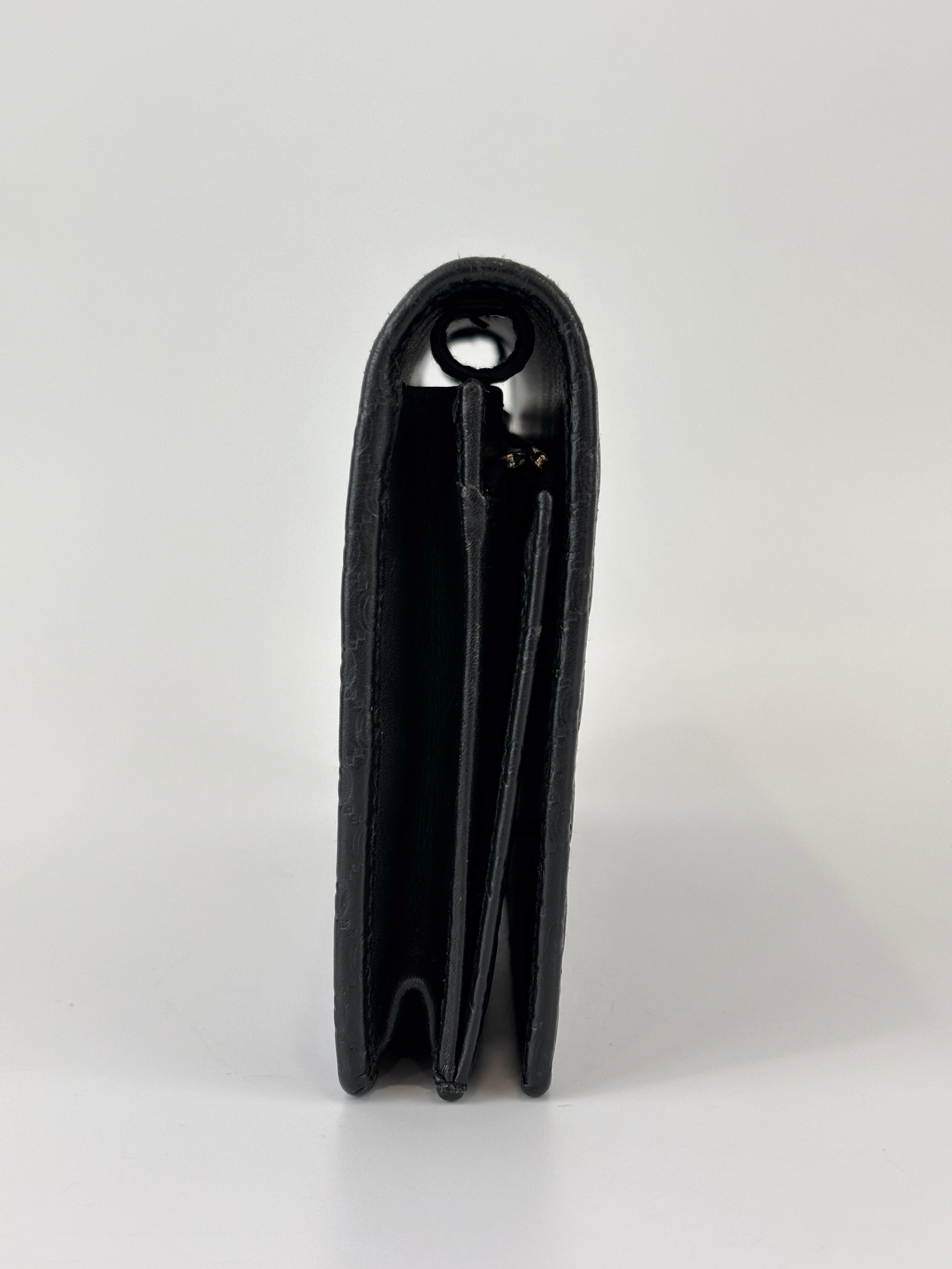 Micro Guccissima Flap Wallet on Chain in Black