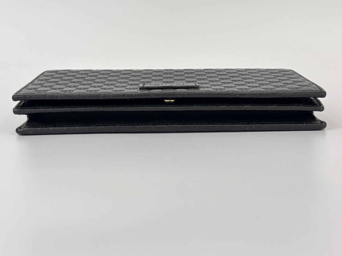 Micro Guccissima Flap Wallet on Chain in Black