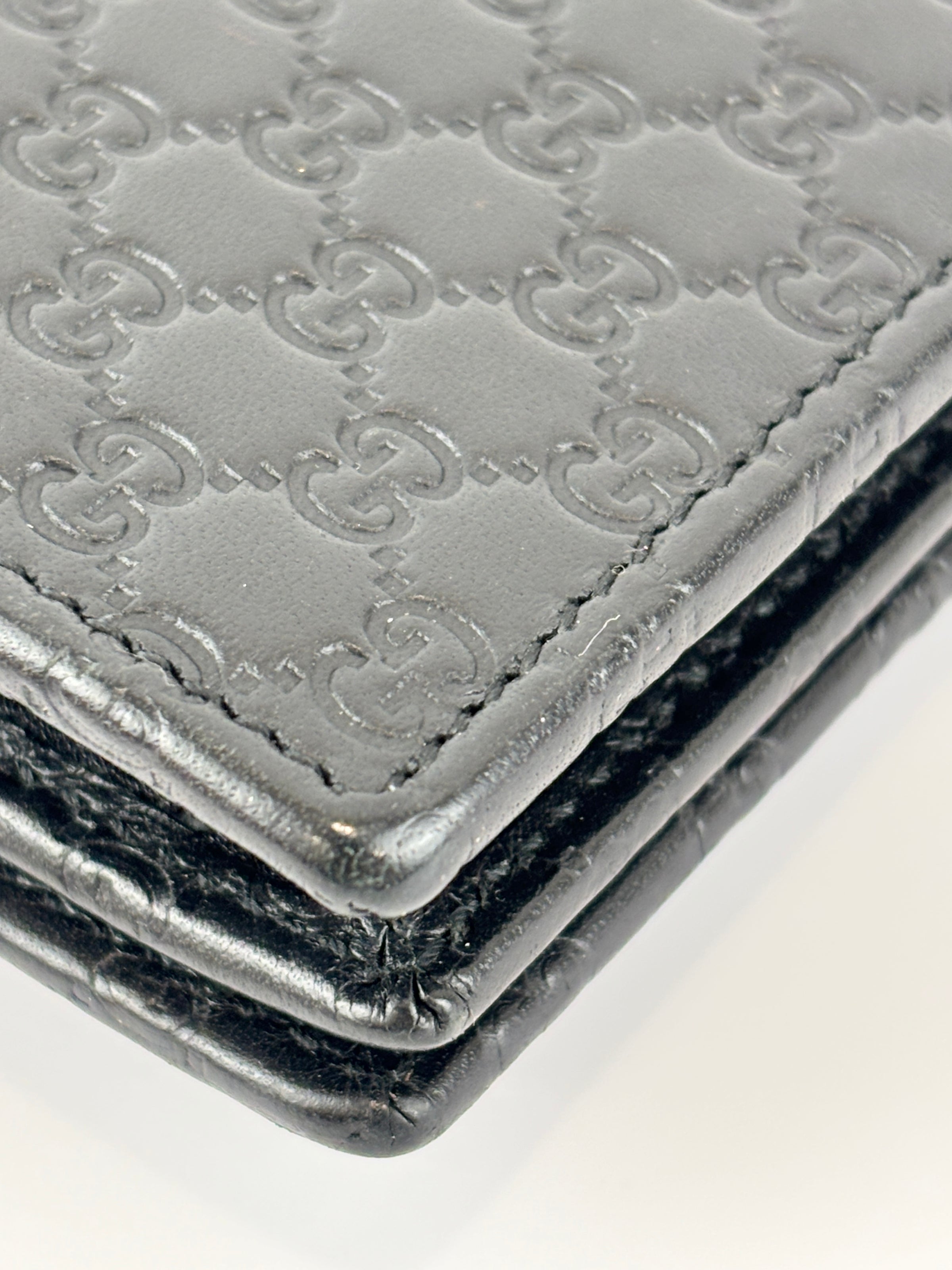 Micro Guccissima Flap Wallet on Chain in Black