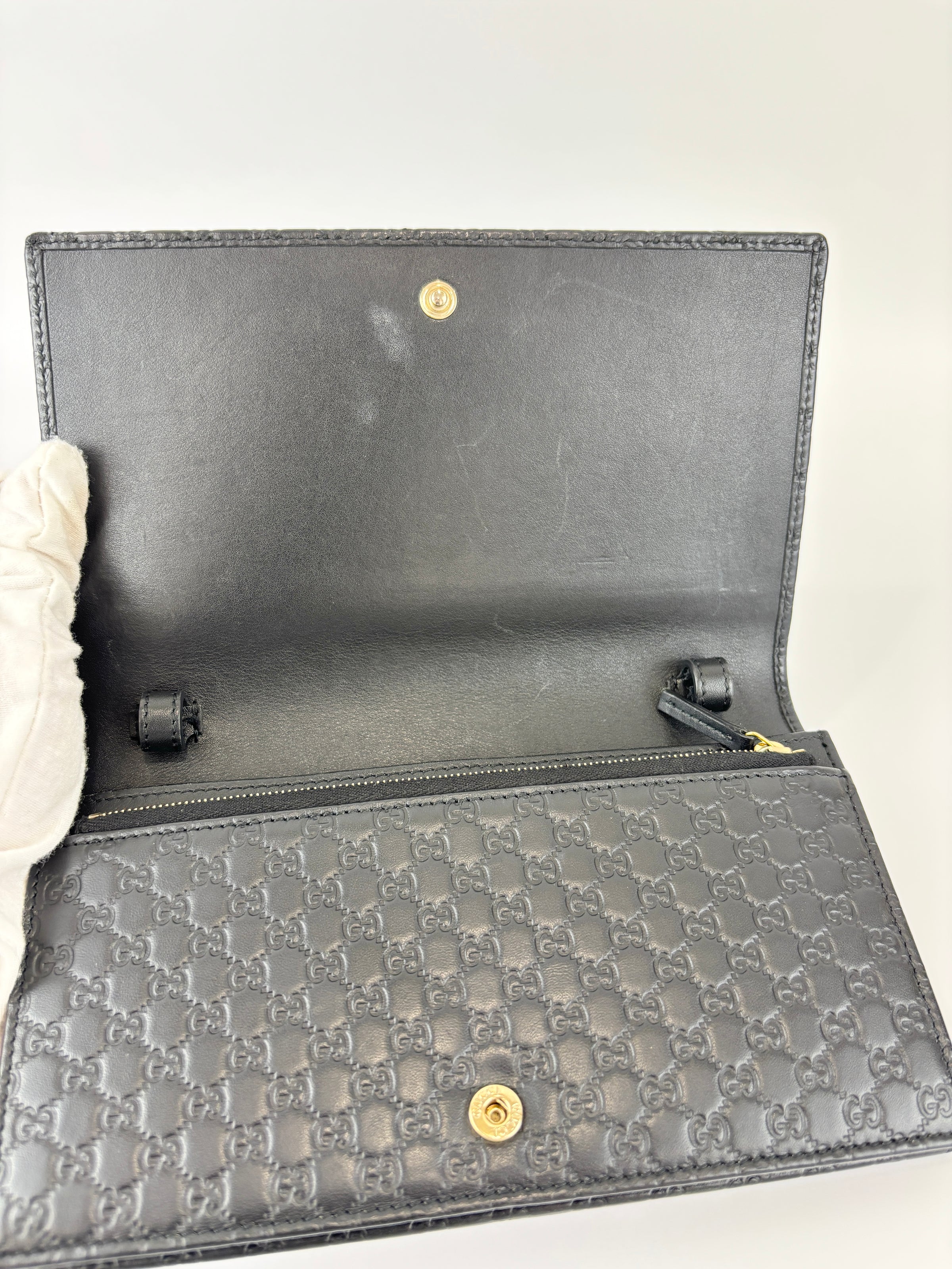 Micro Guccissima Flap Wallet on Chain in Black