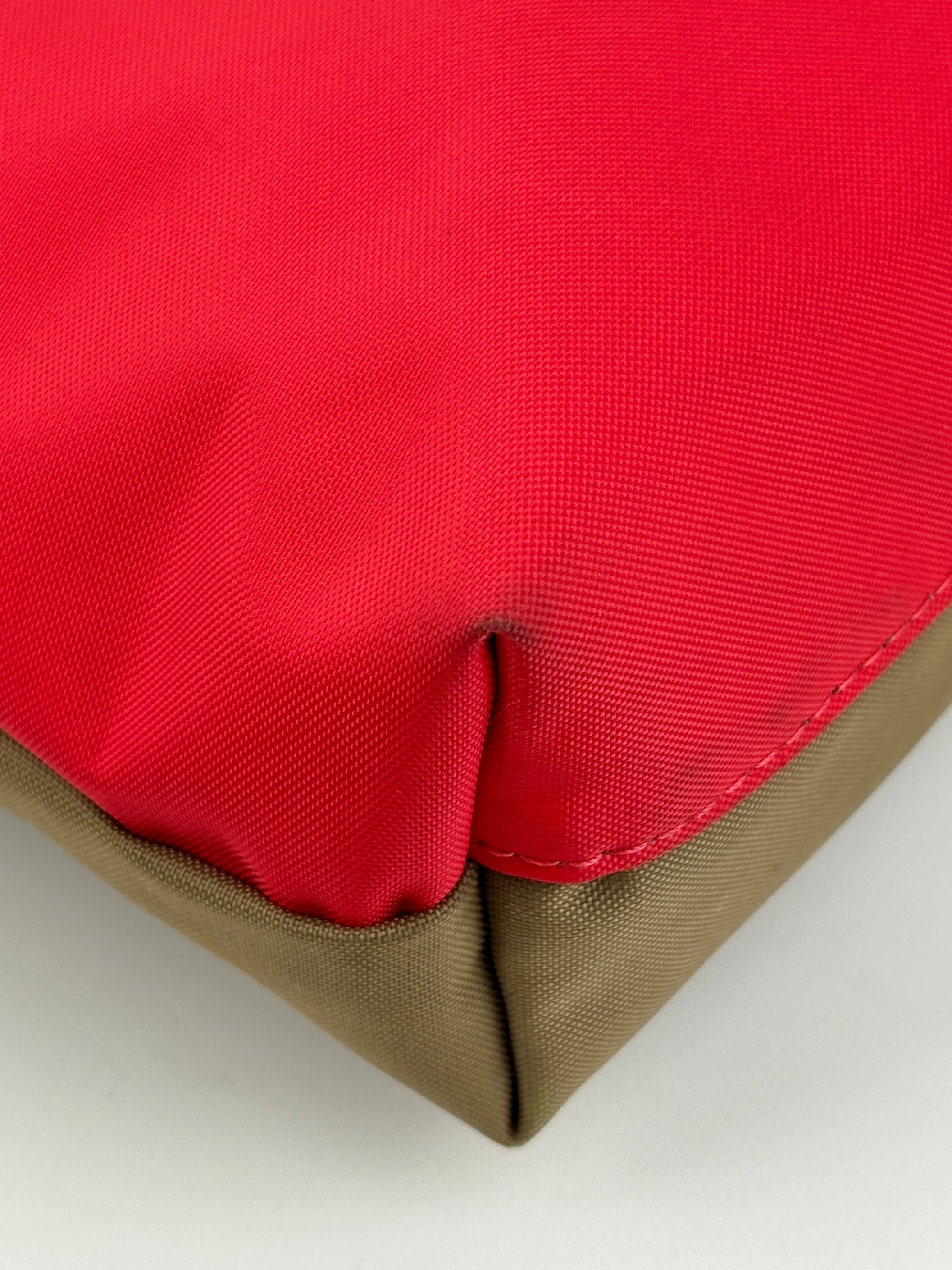 Le Pliage Re-Play Red/Khaki Nylon Top Handle Bag - Glampot
