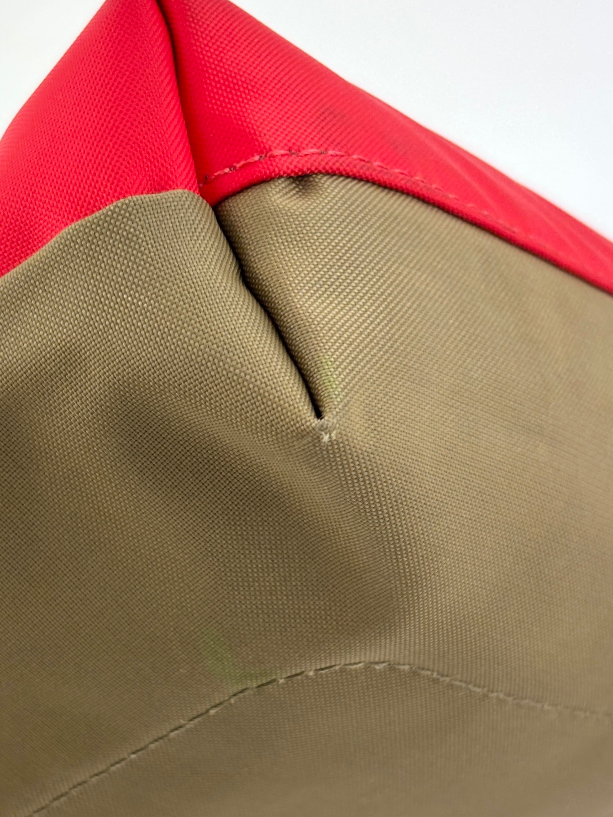 Le Pliage Re-Play Red/Khaki Nylon Top Handle Bag - Glampot