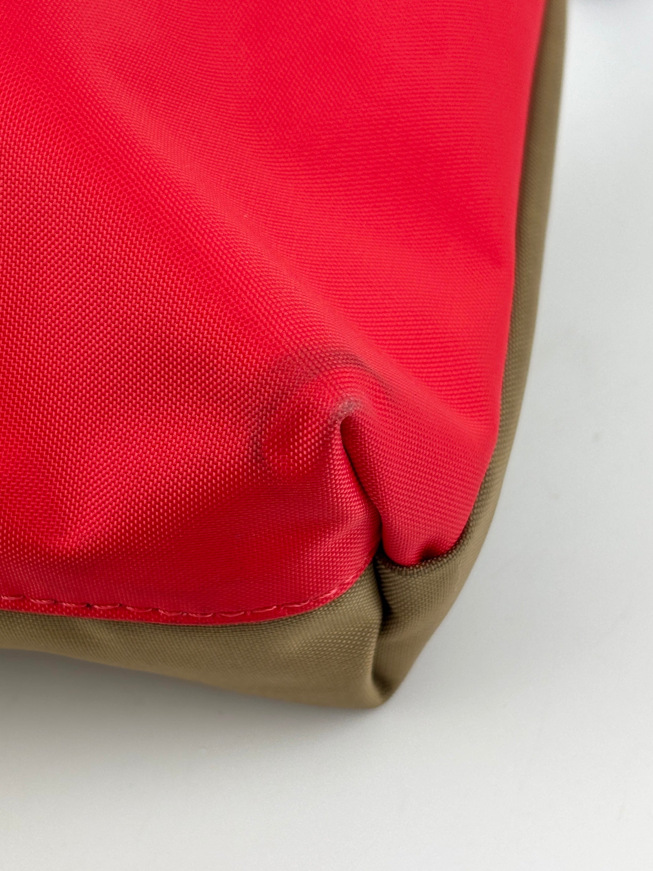 Le Pliage Re-Play Red/Khaki Nylon Top Handle Bag - Glampot
