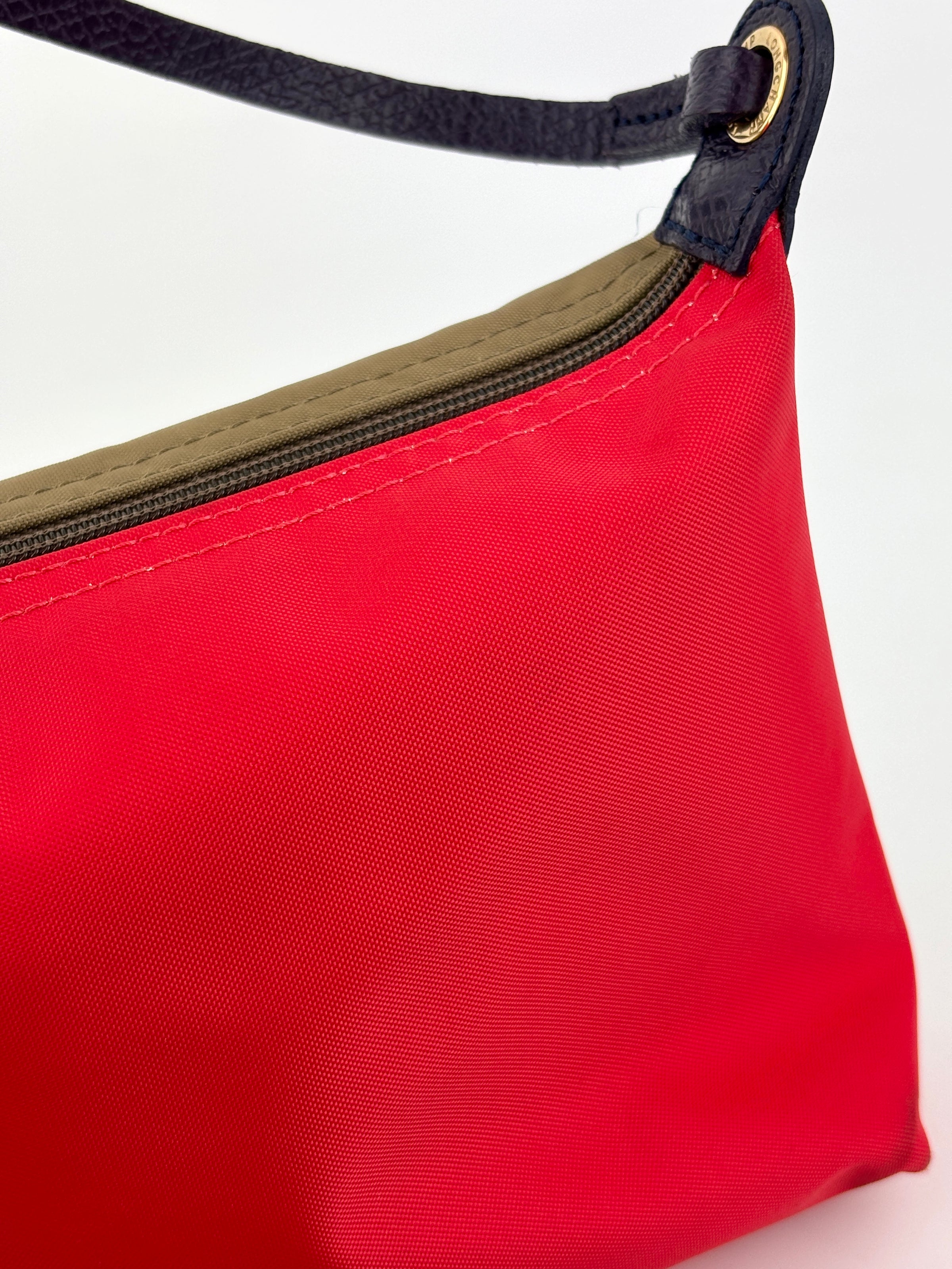 Le Pliage Re-Play Red/Khaki Nylon Top Handle Bag - Glampot