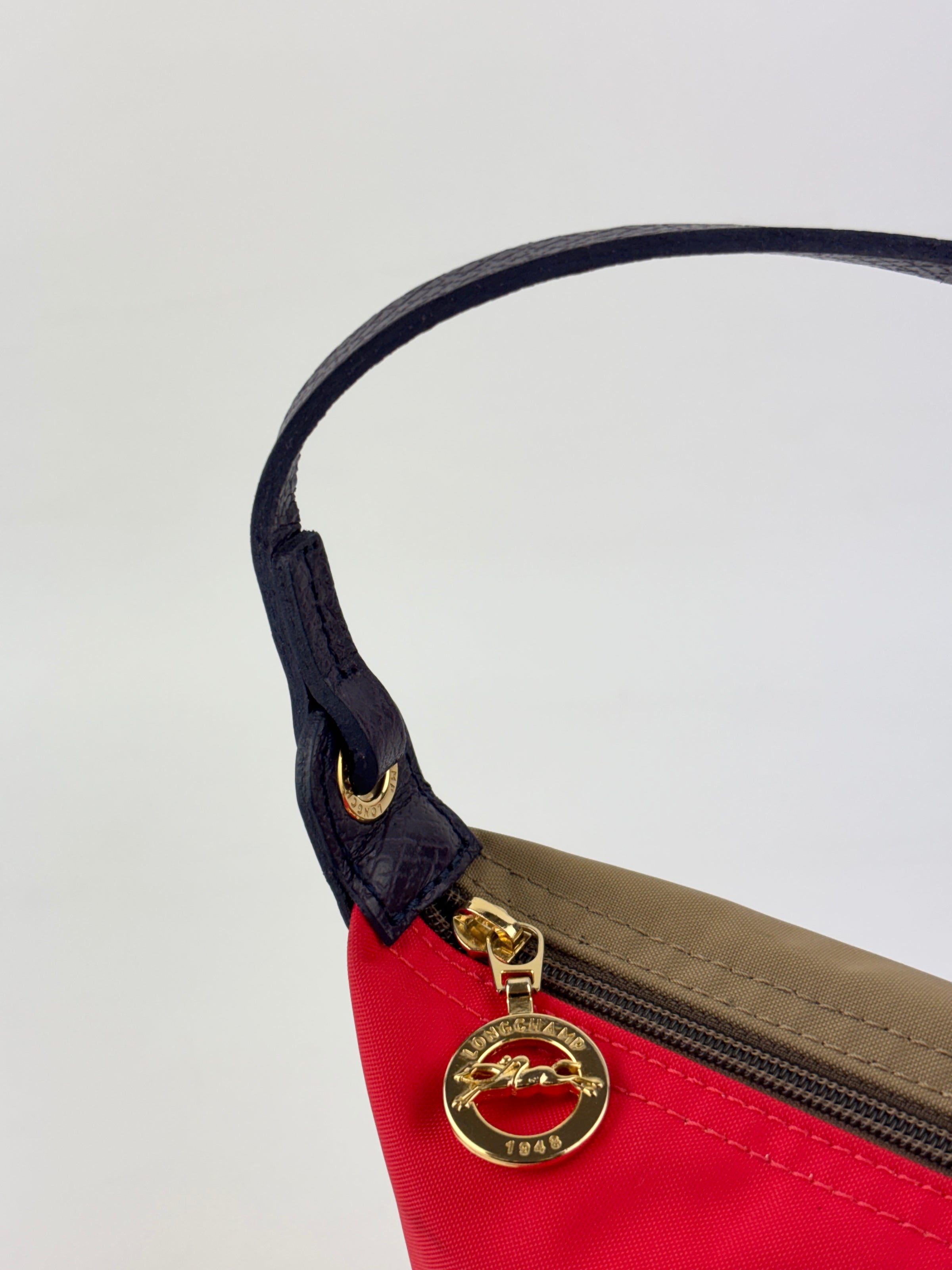 Le Pliage Re-Play Red/Khaki Nylon Top Handle Bag - Glampot