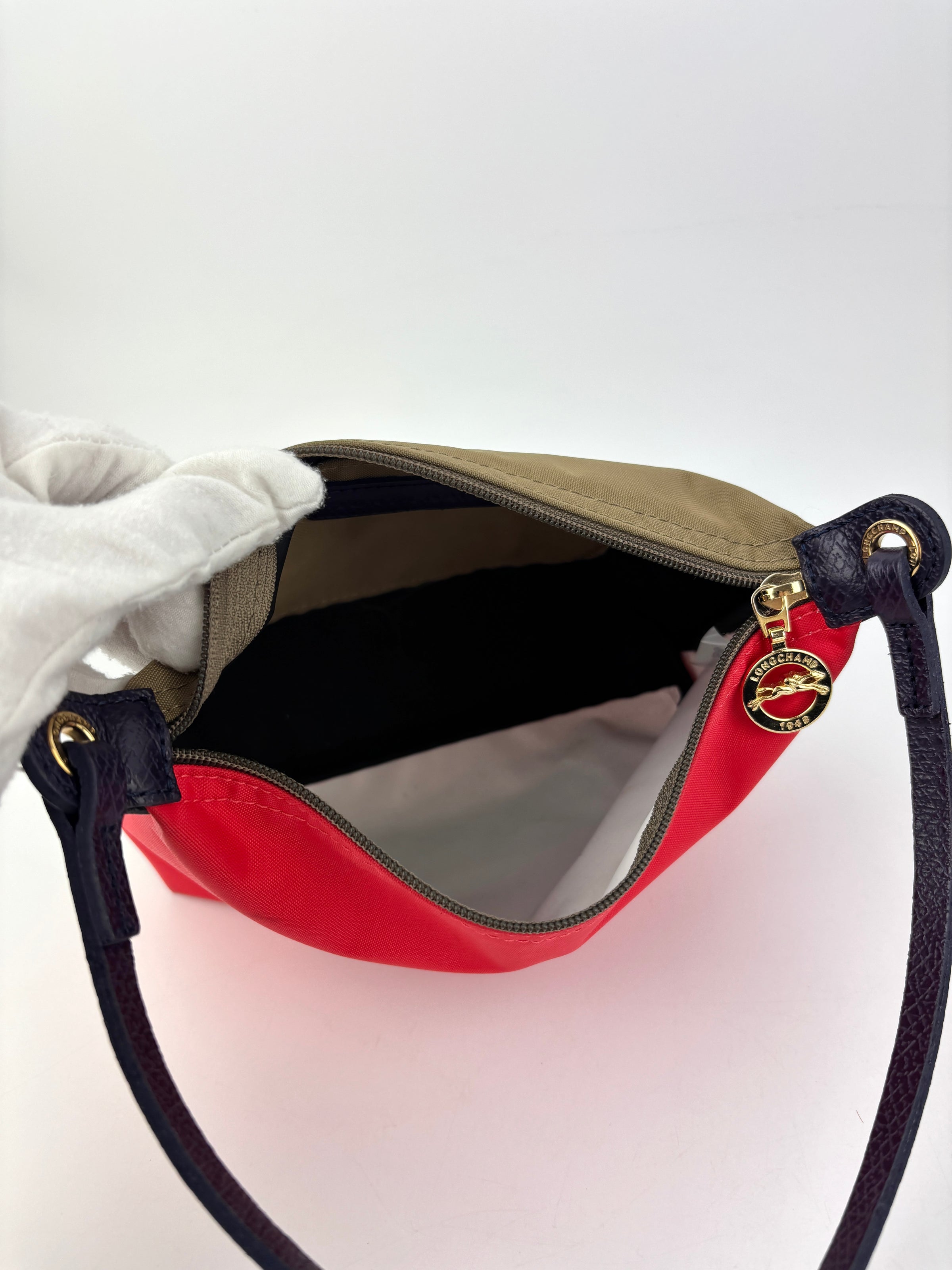 Le Pliage Re-Play Red/Khaki Nylon Top Handle Bag - Glampot