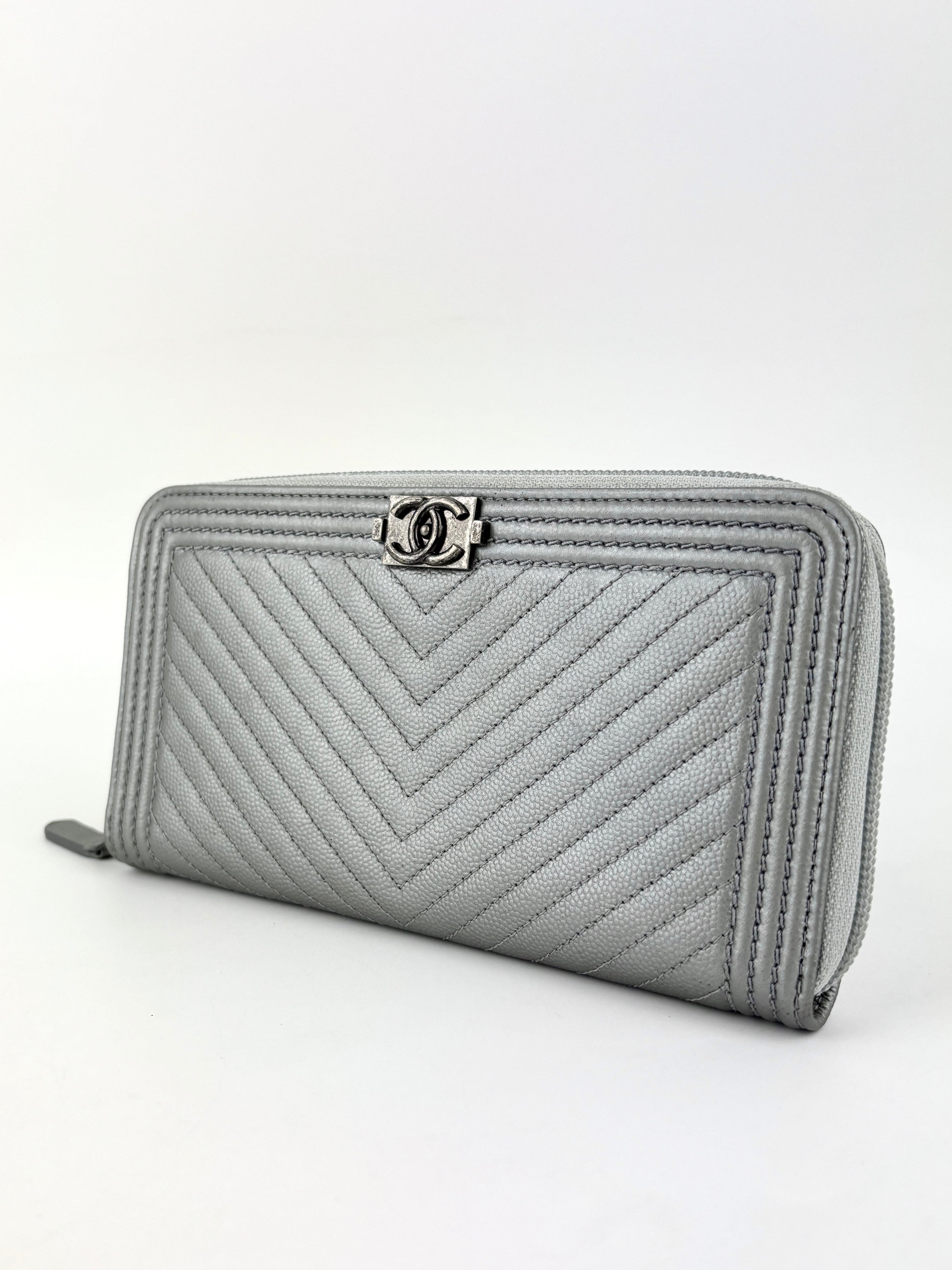 Boy Silver Chevron Quilted Zip Around Wallet RHW
