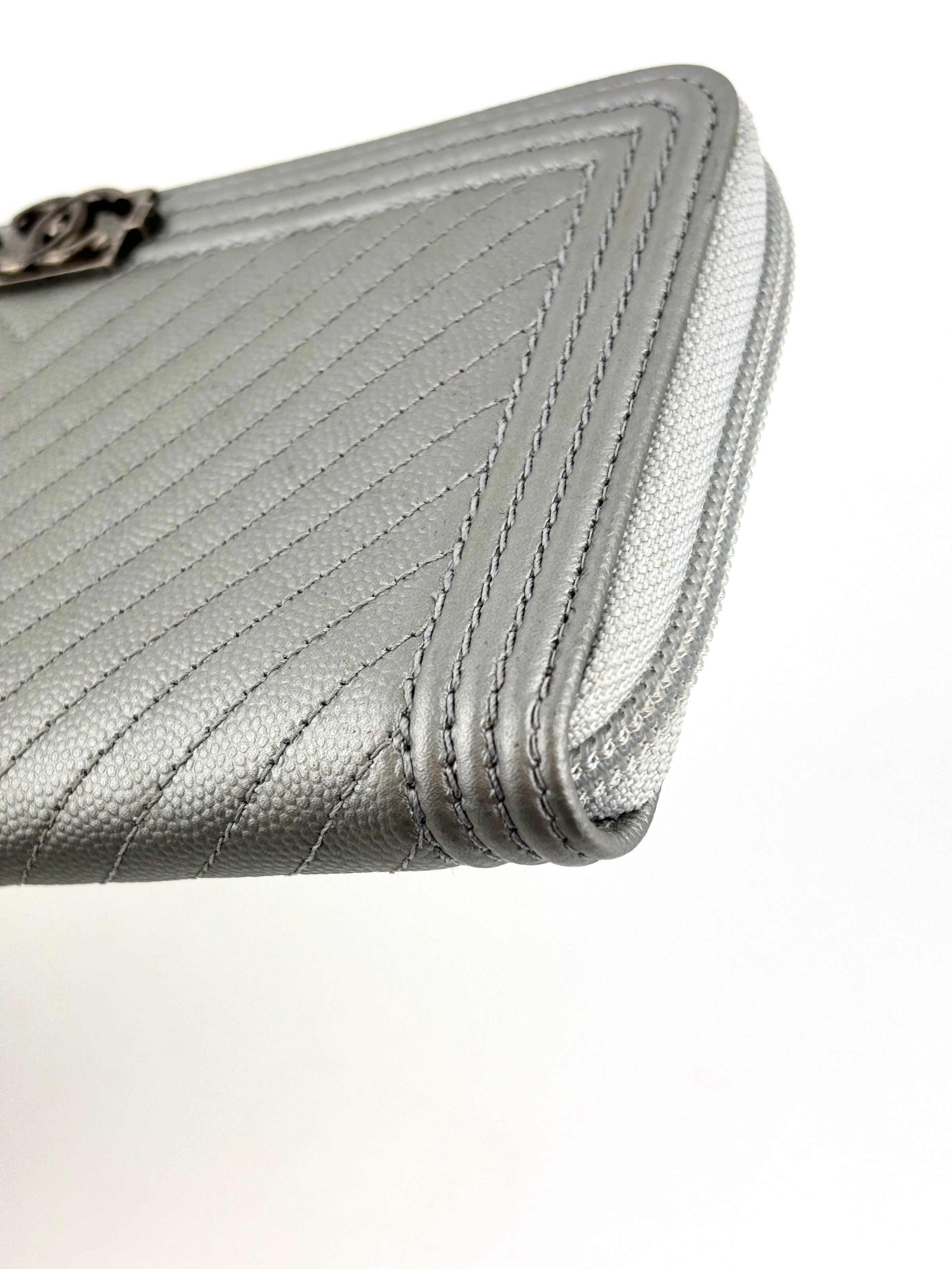Boy Silver Chevron Quilted Zip Around Wallet RHW