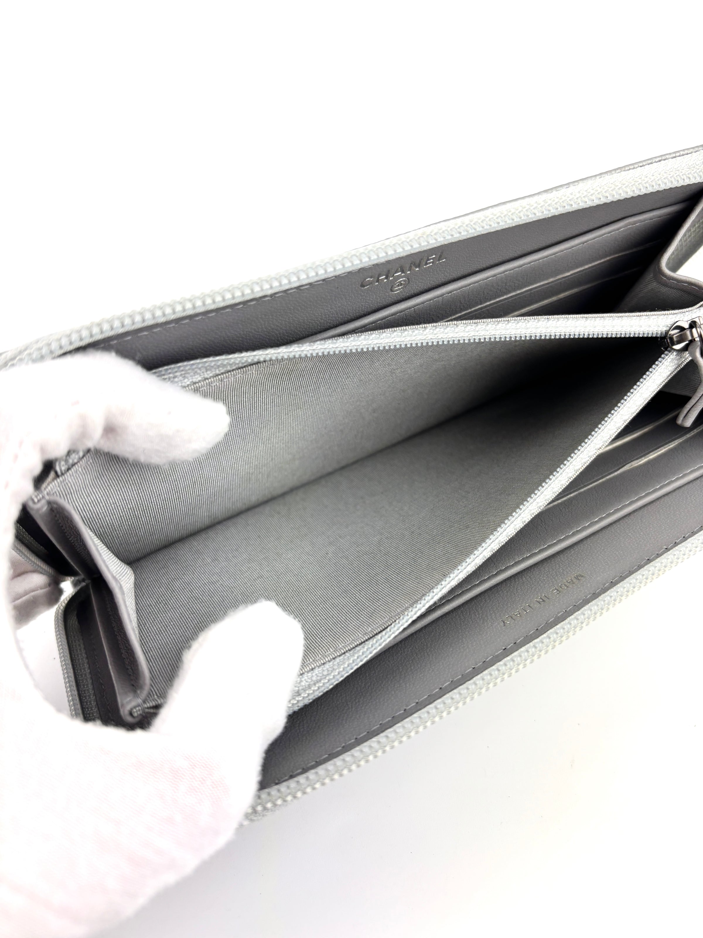 Boy Silver Chevron Quilted Zip Around Wallet RHW