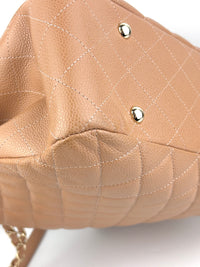 A91046 Calfskin Quilted Large Classic Shopping Tote Beige LGHW