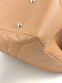 A91046 Calfskin Quilted Large Classic Shopping Tote Beige LGHW