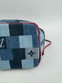 Neverfull MM NM Blue Rouge Damier Monogram Denim Patchwork Bag